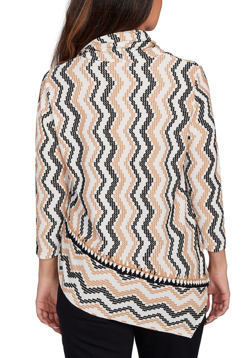 Womens Cowl Neck ZigZig Textured Knit Top