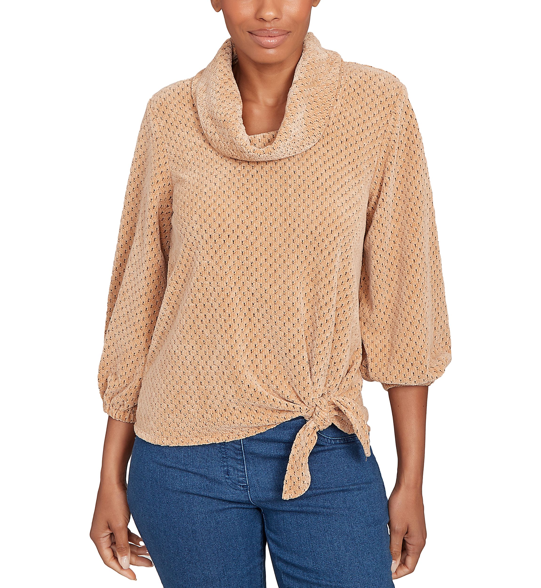 Womens Honeycomb Chenille Cowl Neck Top