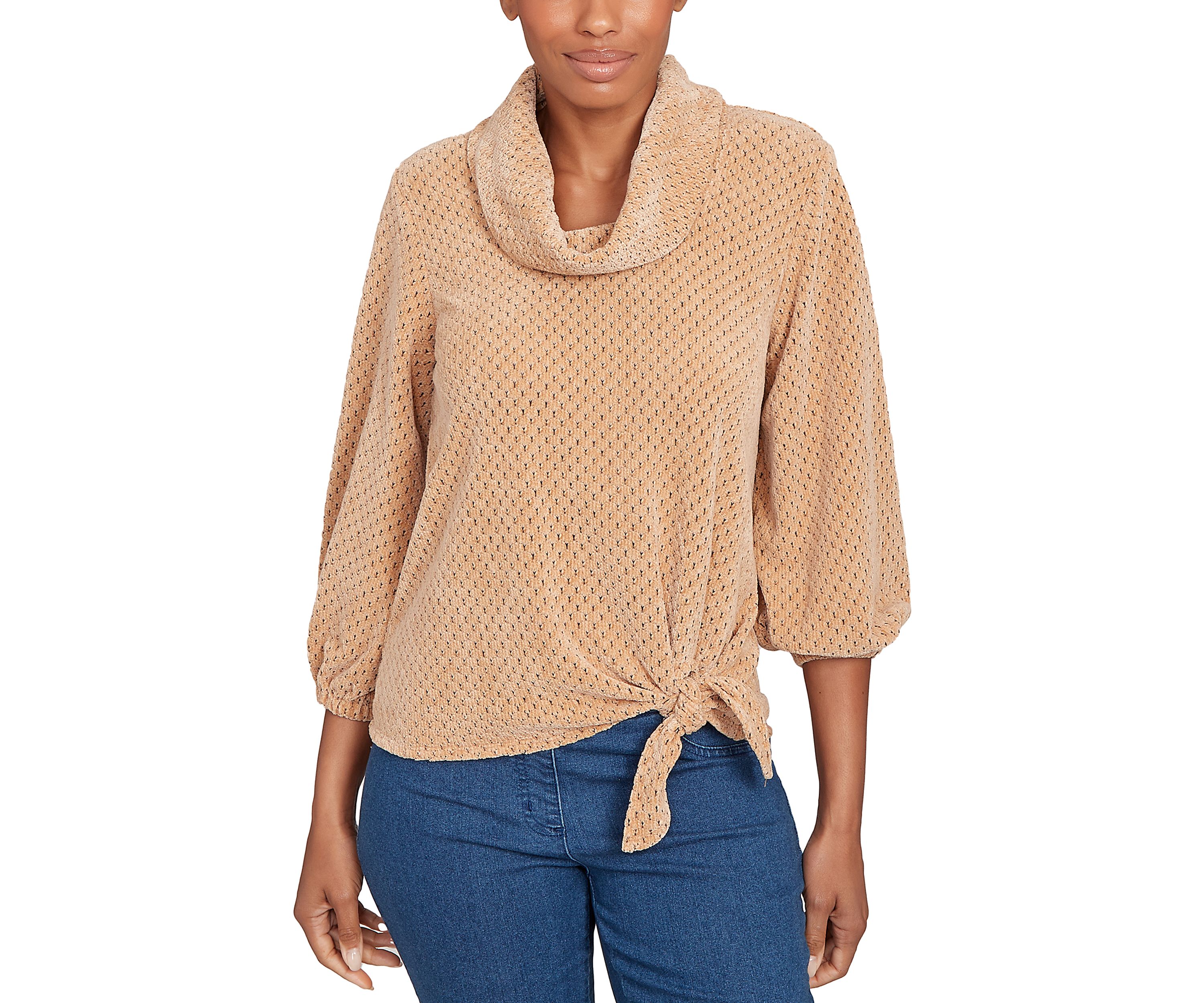 Womens Honeycomb Chenille Cowl Neck Top
