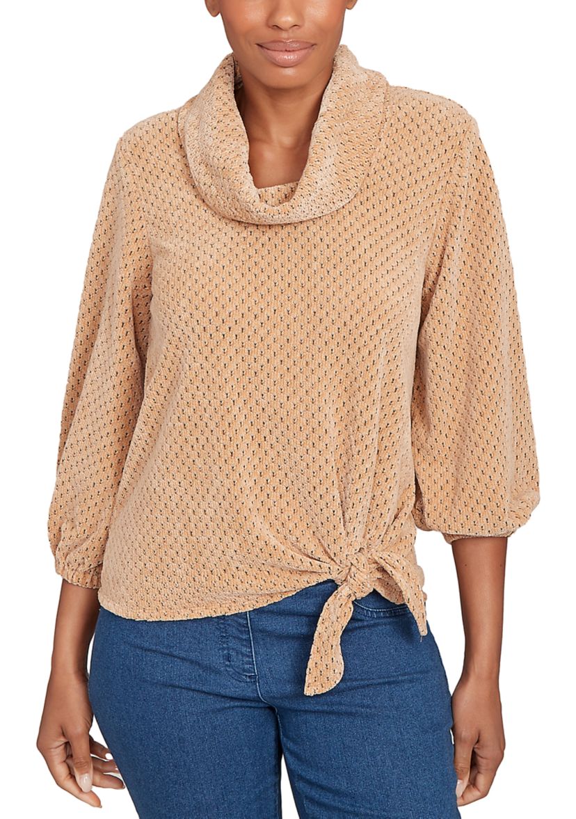 Womens Honeycomb Chenille Cowl Neck Top