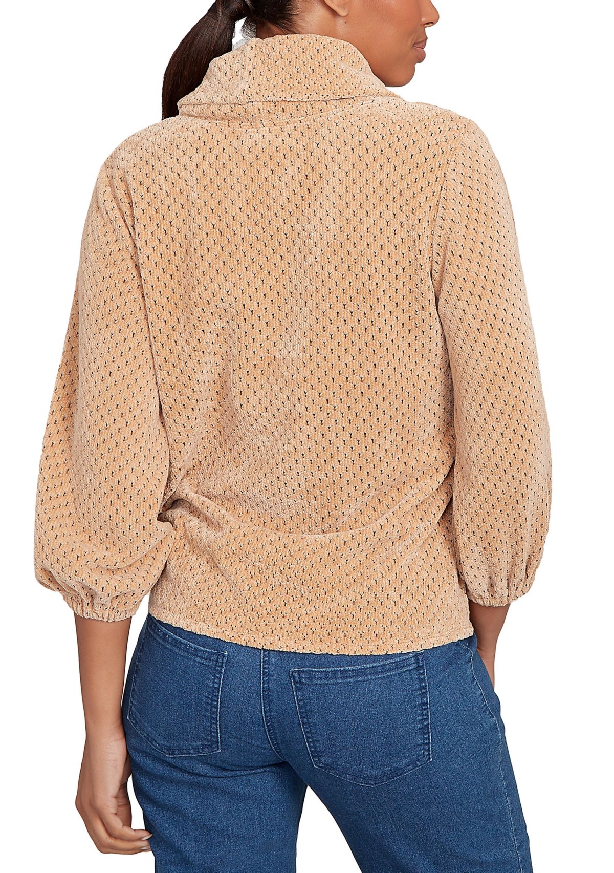Womens Honeycomb Chenille Cowl Neck Top