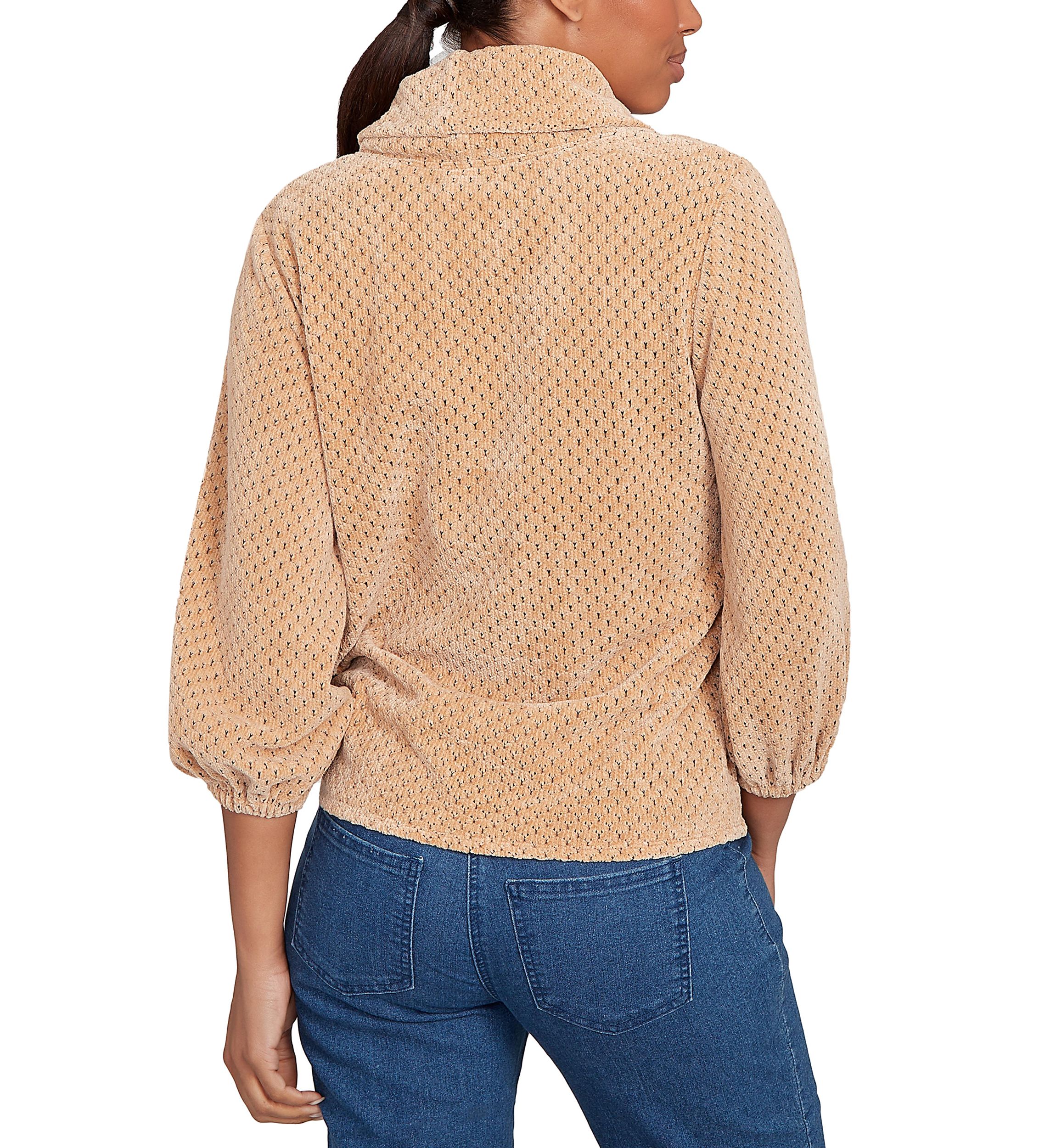 Womens Honeycomb Chenille Cowl Neck Top