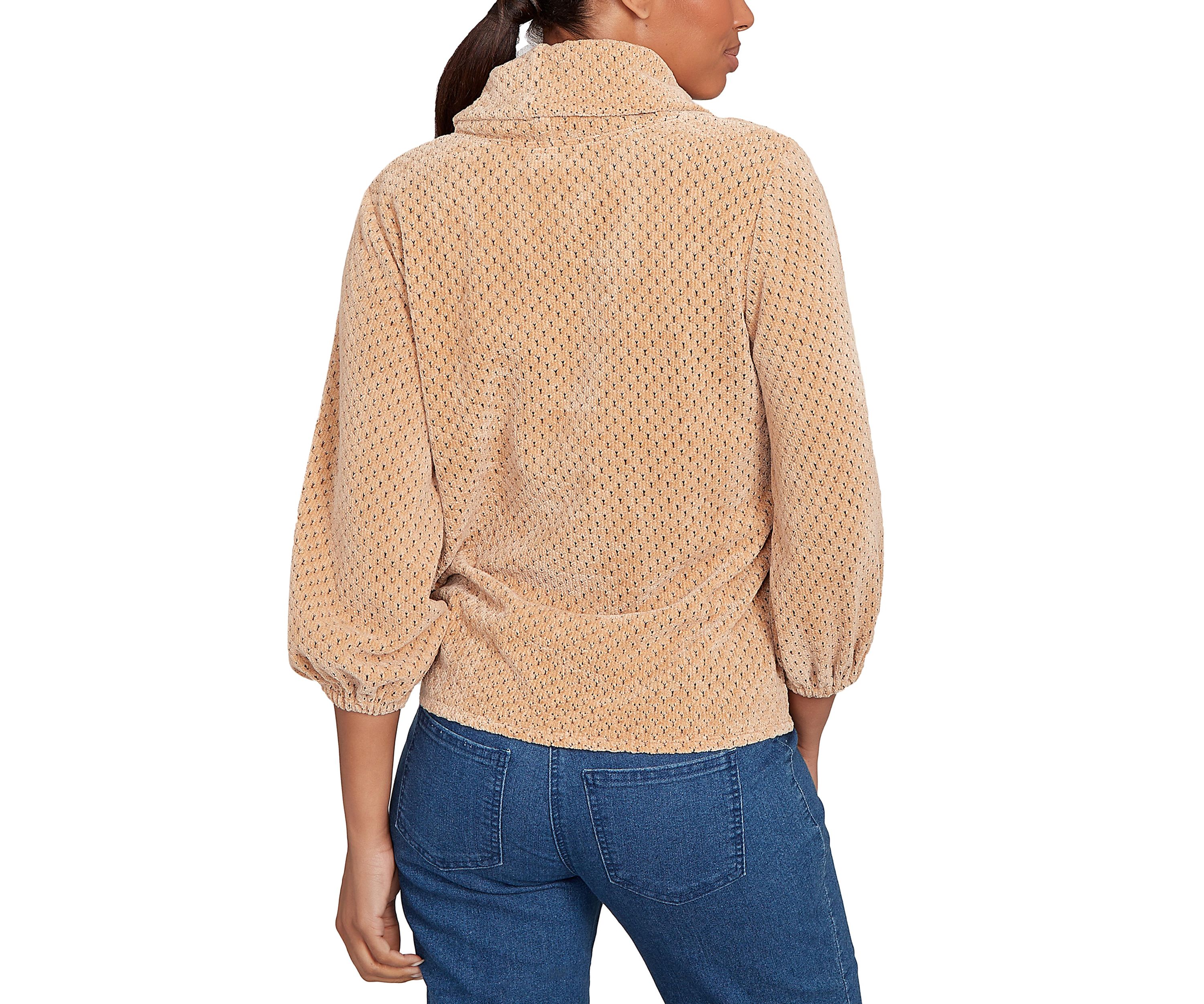 Womens Honeycomb Chenille Cowl Neck Top