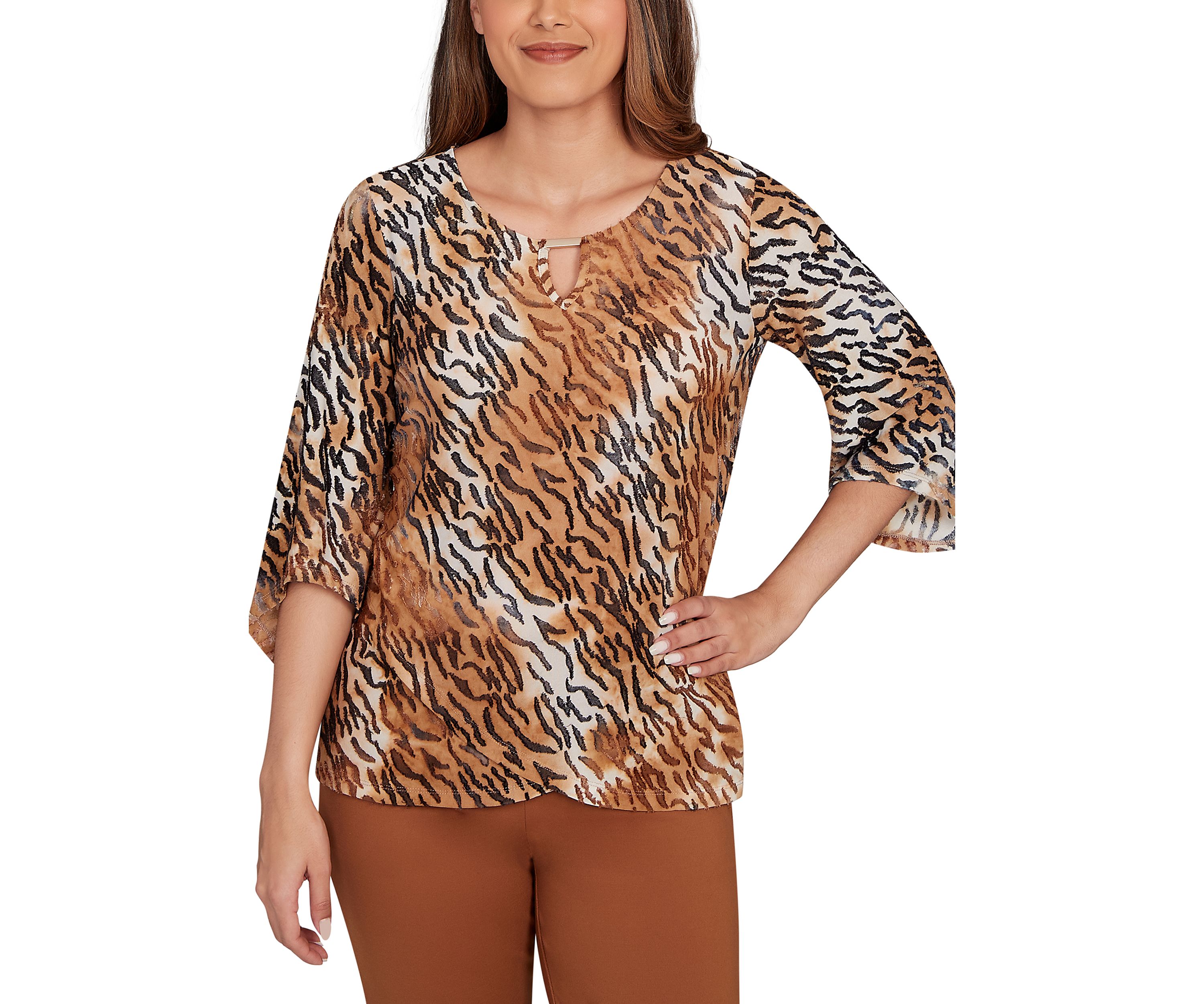 Womens Tie Dye Zebra Jacquard Textured Top