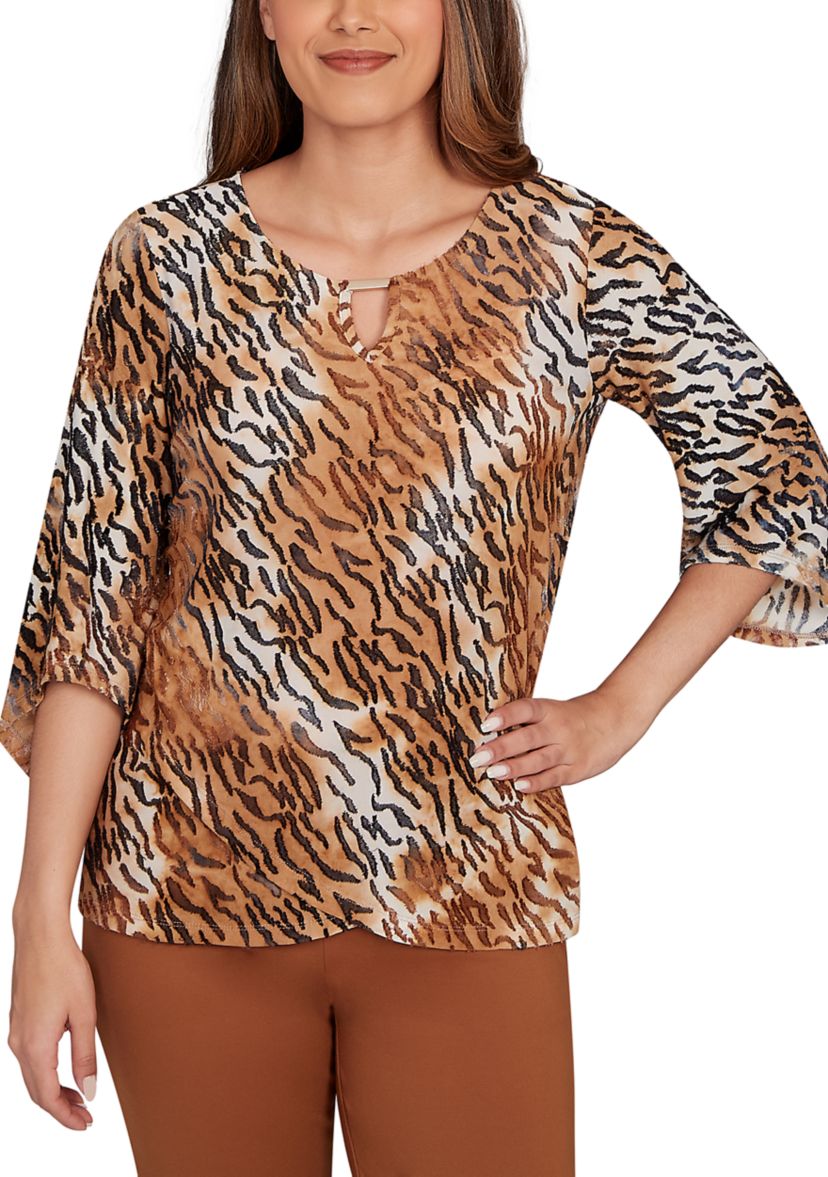 Womens Tie Dye Zebra Jacquard Textured Top
