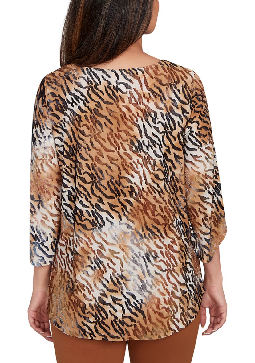 Womens Tie Dye Zebra Jacquard Textured Top