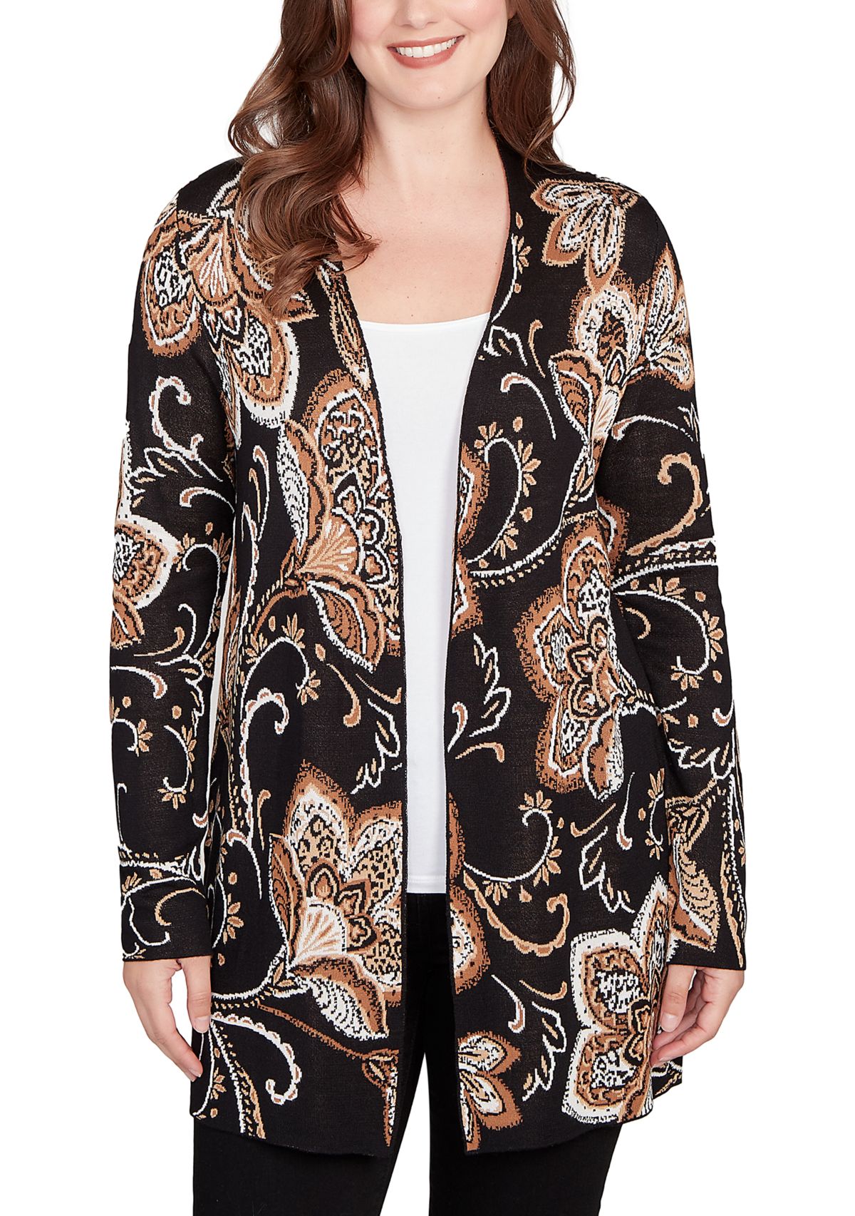 Womens Floral Jacquard Sweater Cardigan