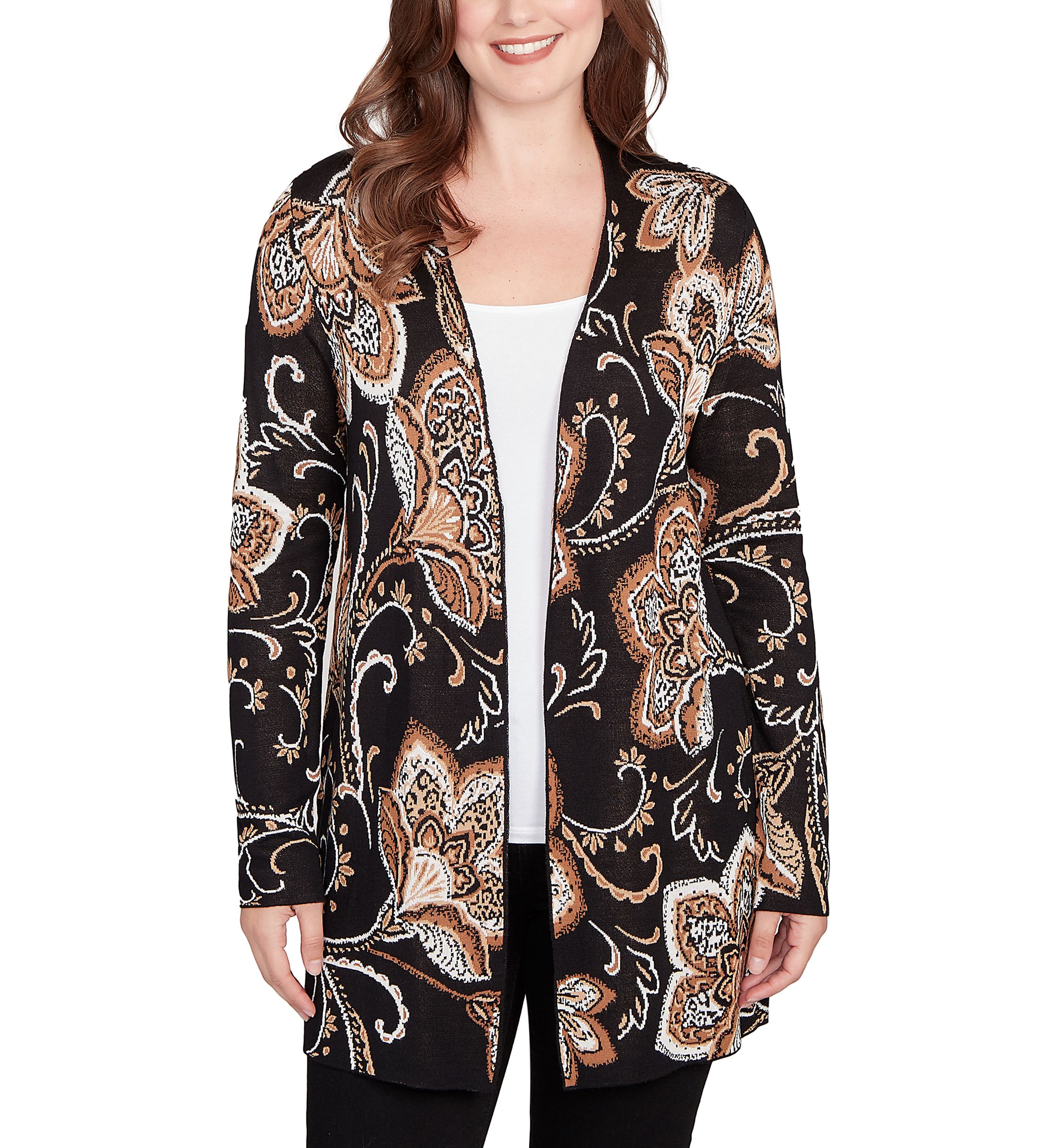 Womens Floral Jacquard Sweater Cardigan