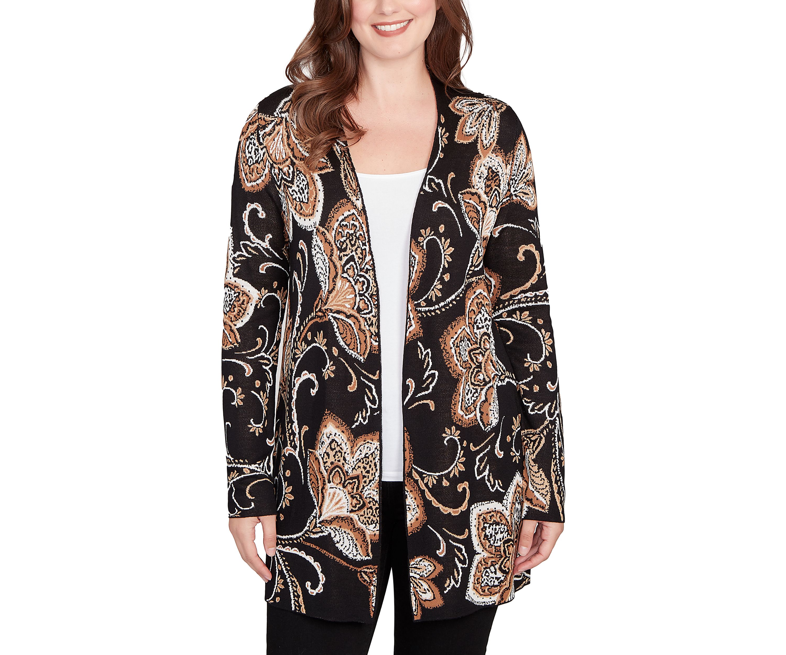 Womens Floral Jacquard Sweater Cardigan