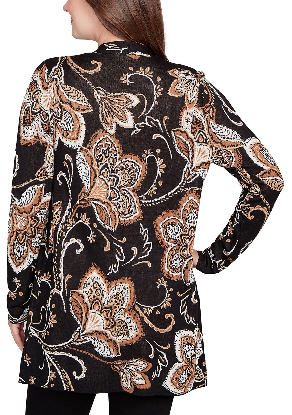 Womens Floral Jacquard Sweater Cardigan