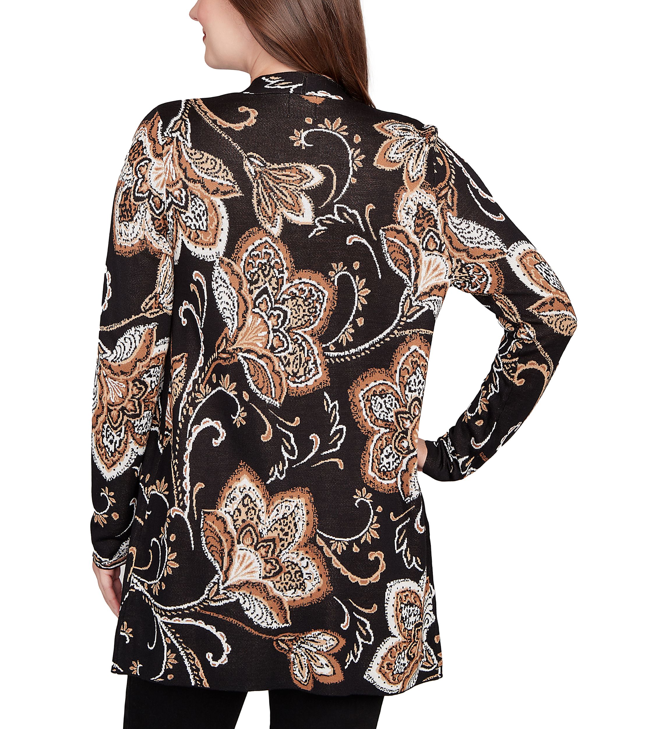 Womens Floral Jacquard Sweater Cardigan