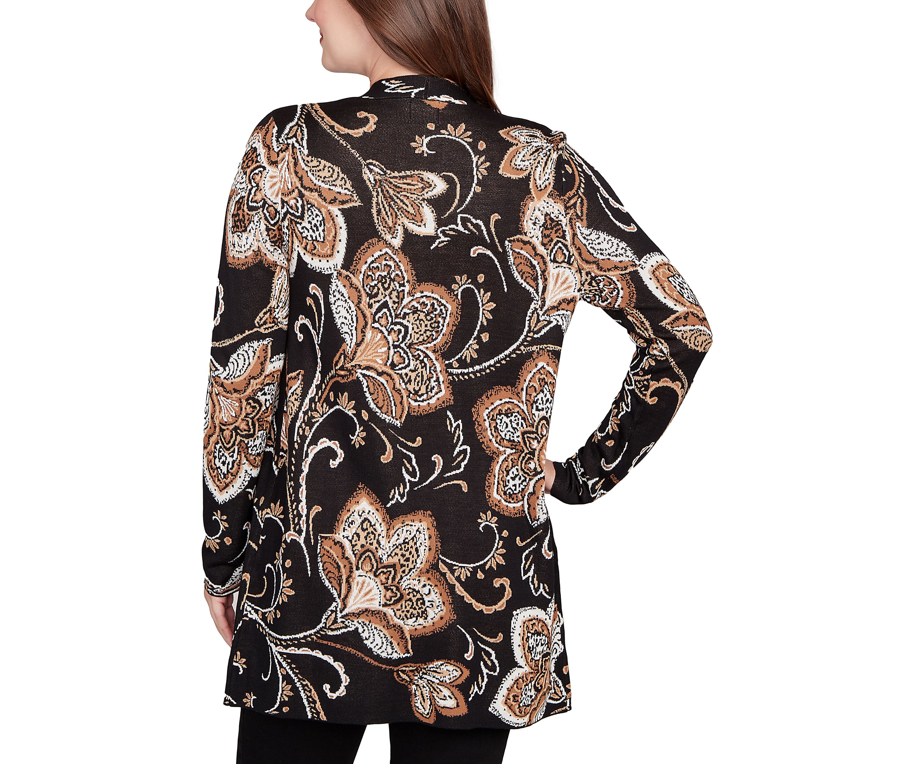 Womens Floral Jacquard Sweater Cardigan
