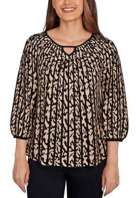 Ruby Rd Women's Gored Texture Animal Print Sweater