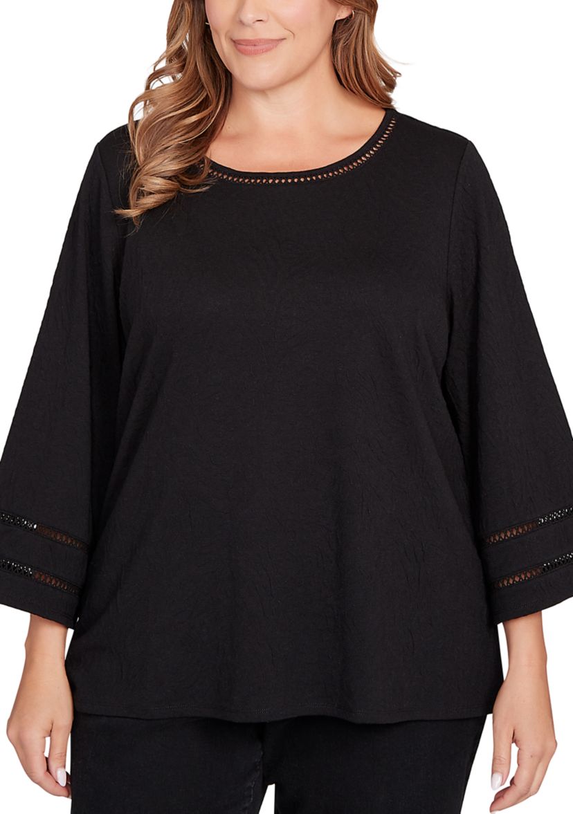 Plus Size Animal Textured Solid Knit Top