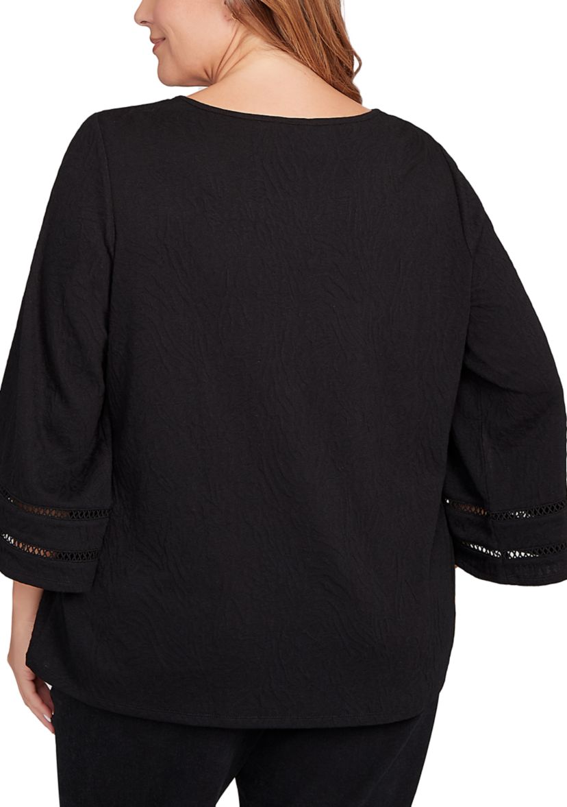 Plus Size Animal Textured Solid Knit Top