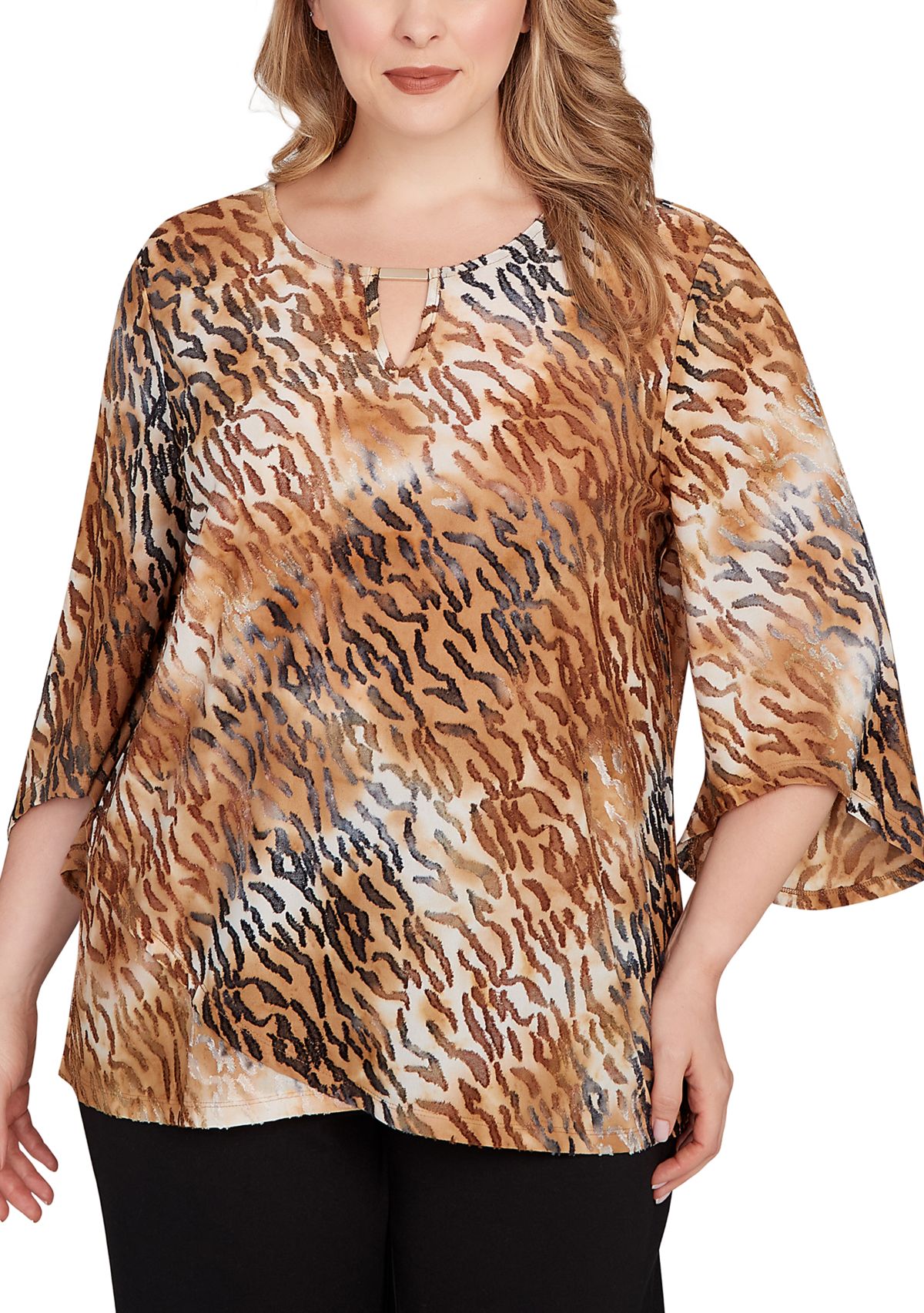 Plus Size Tie Dye Zebra Jacquard Textured Top