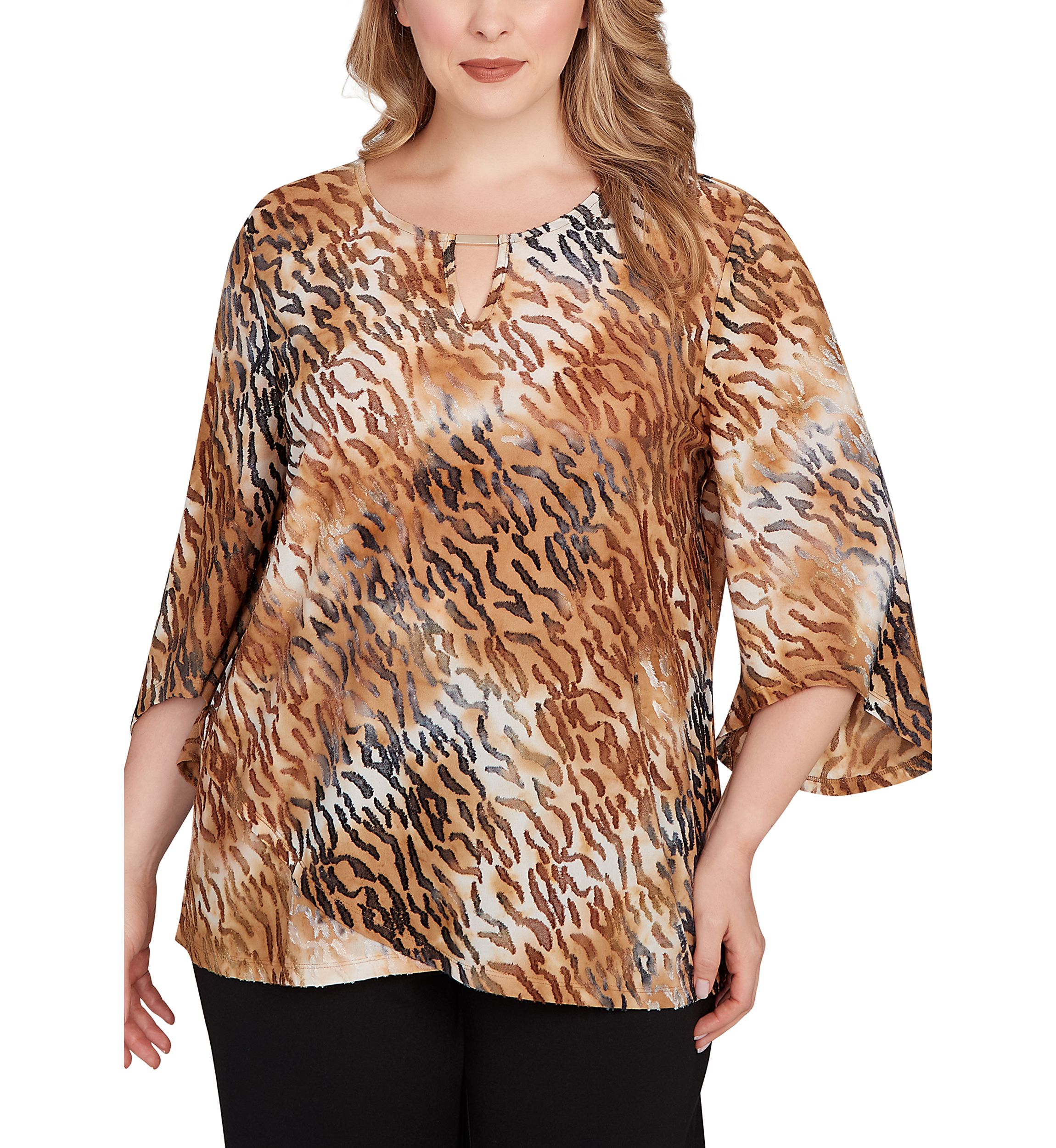 Plus Size Tie Dye Zebra Jacquard Textured Top