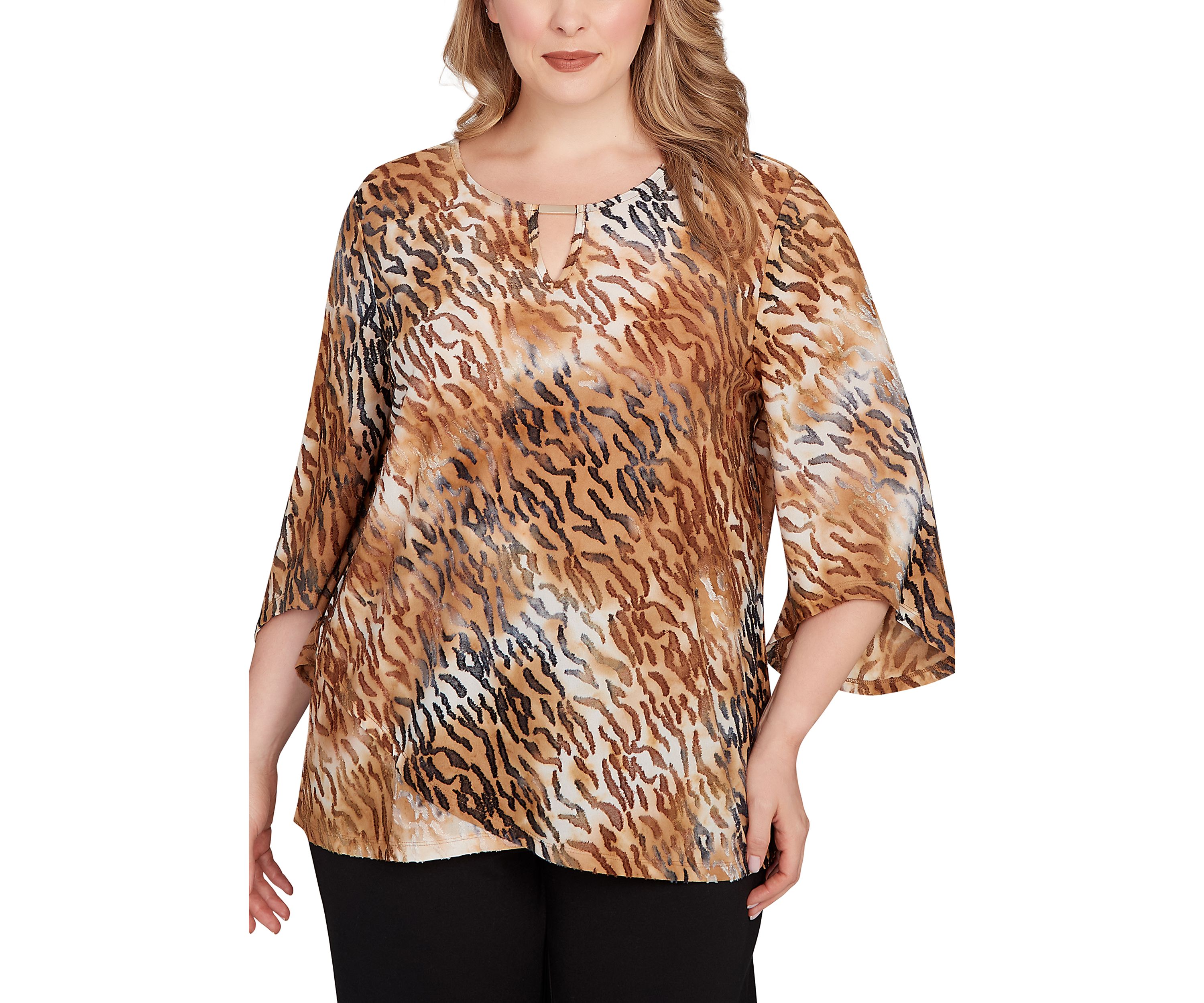 Plus Size Tie Dye Zebra Jacquard Textured Top