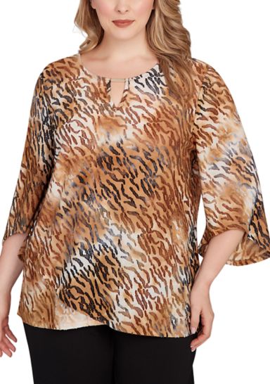Plus Size Tie Dye Zebra Jacquard Textured Top