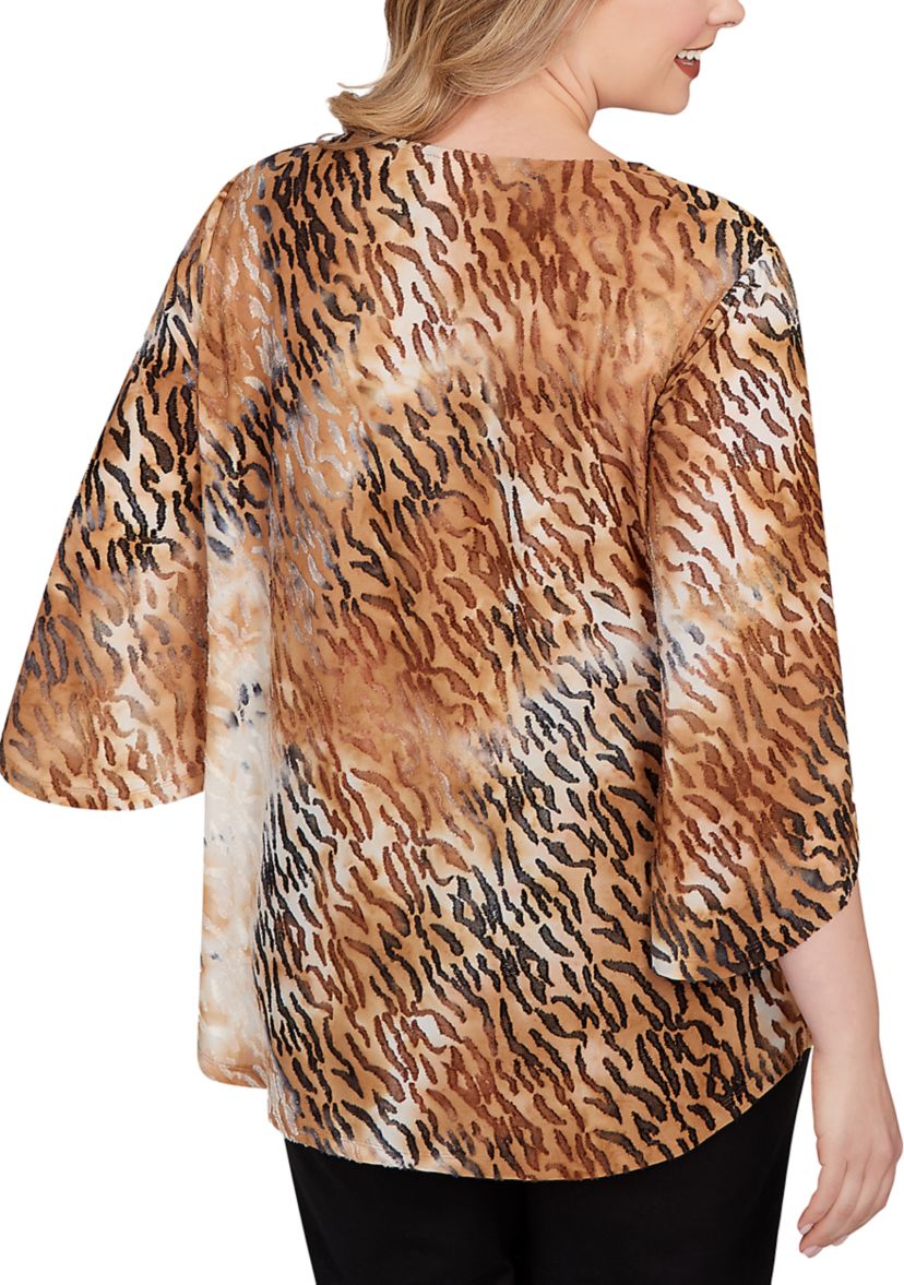 Plus Size Tie Dye Zebra Jacquard Textured Top