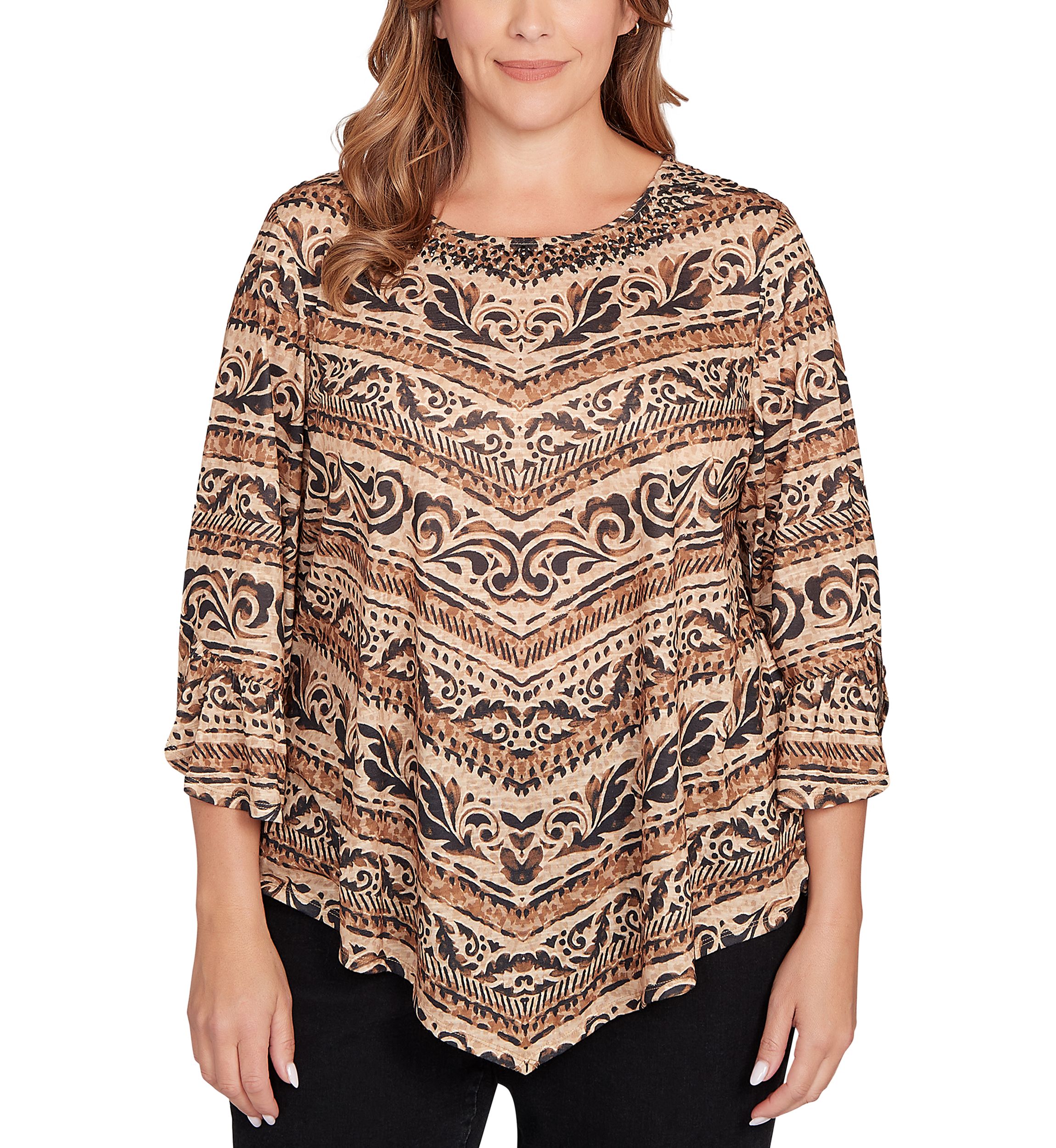 Plus Size Chevron Scroll Embellished Top