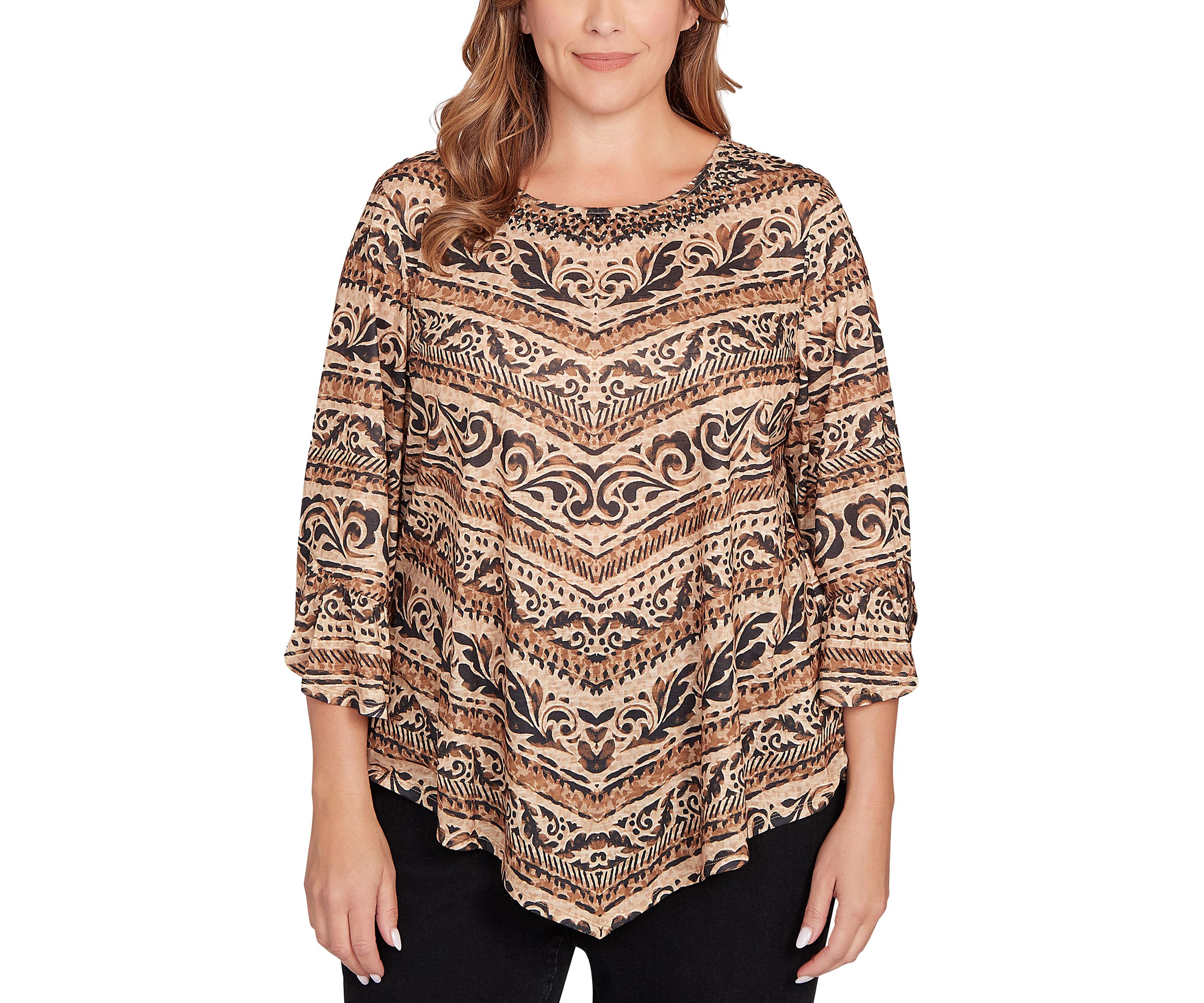 Plus Size Chevron Scroll Embellished Top