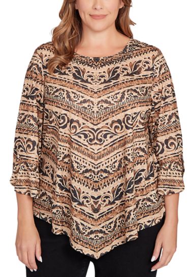 Plus Size Chevron Scroll Embellished Top