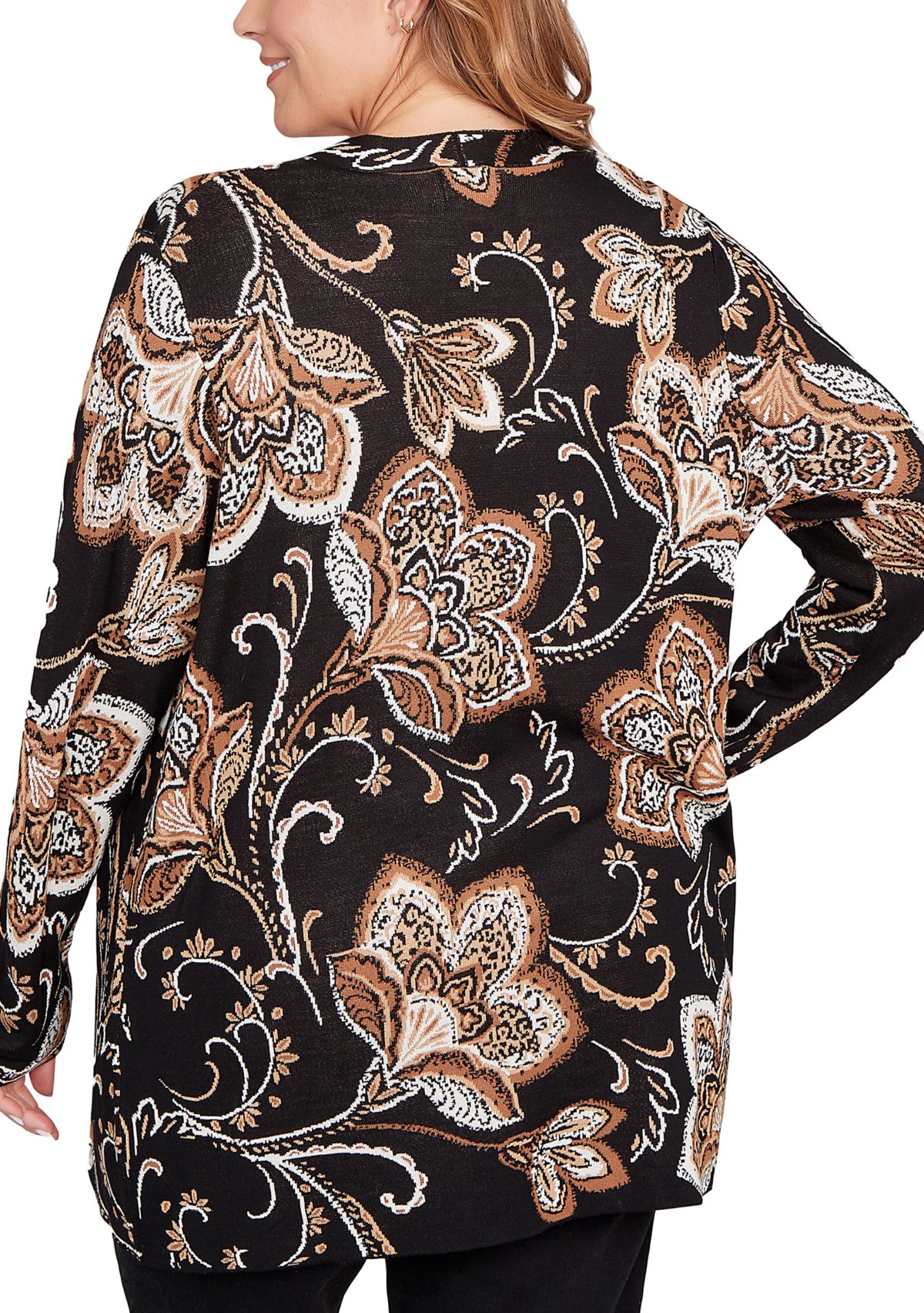 Plus Size  Floral Jacquard Sweater Cardigan