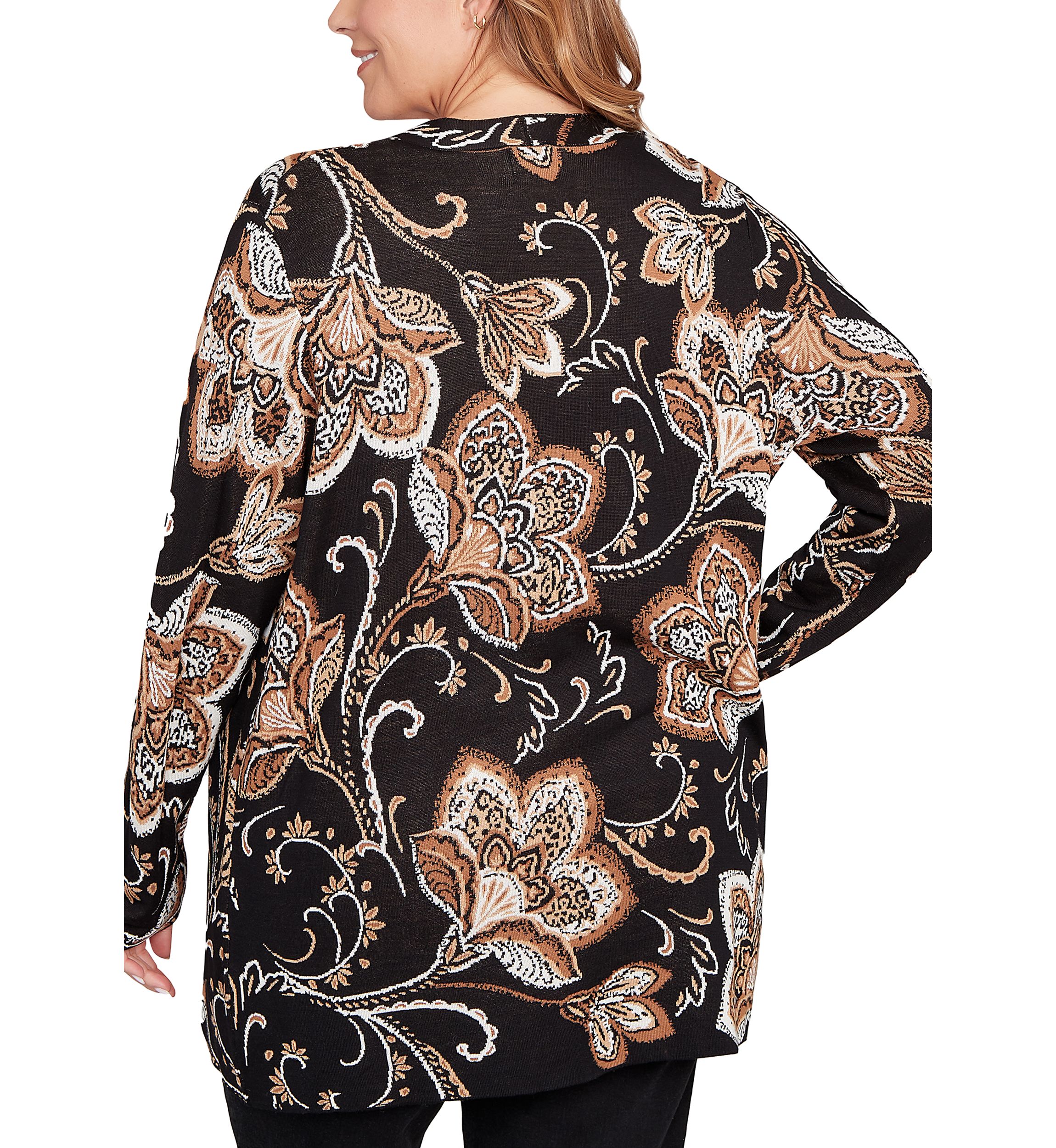 Plus Size  Floral Jacquard Sweater Cardigan