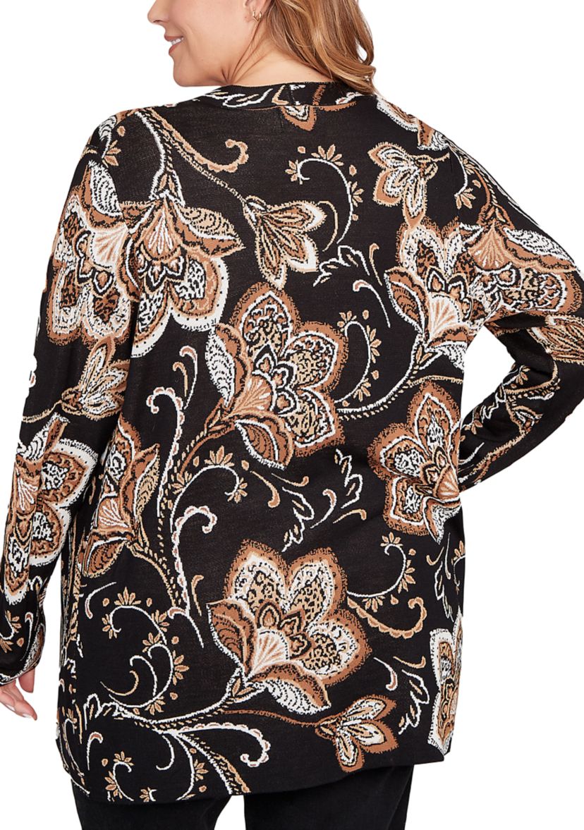 Plus Size  Floral Jacquard Sweater Cardigan