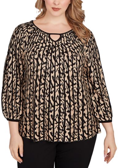 Plus Size Gored Texture Animal Print Sweater