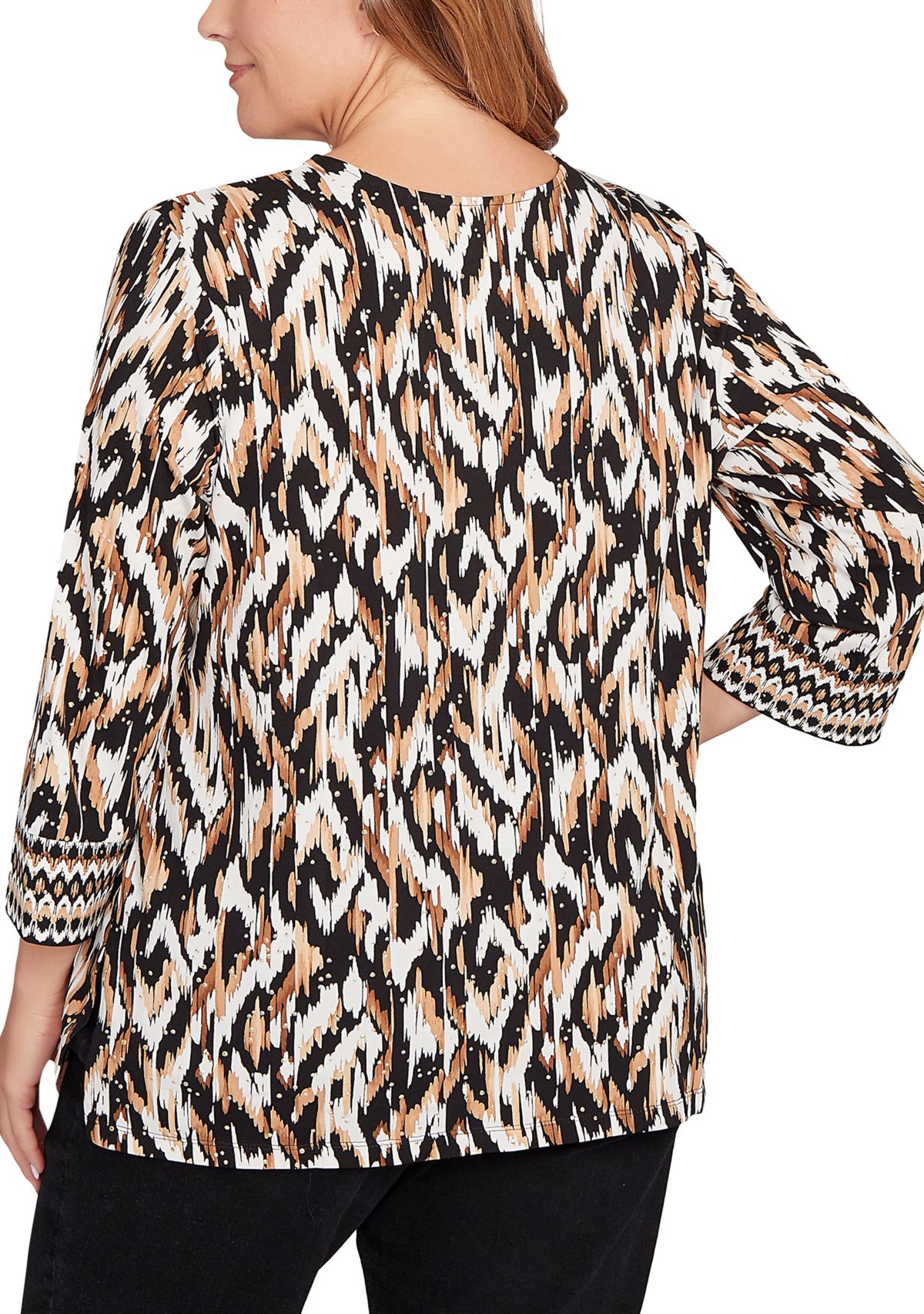Plus Size Split Neck Ikat Dewdrop Knit Top