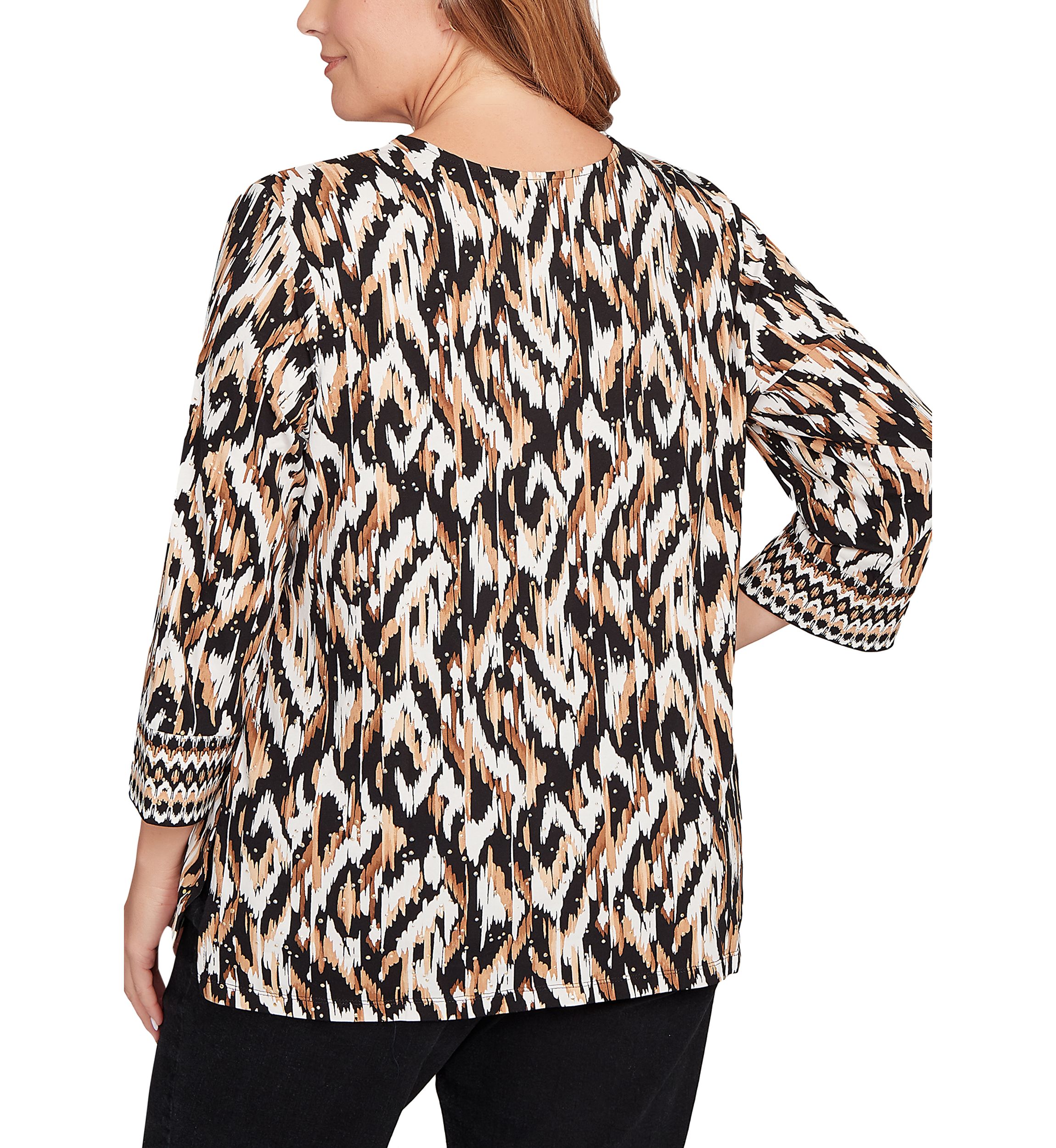 Plus Size Split Neck Ikat Dewdrop Knit Top