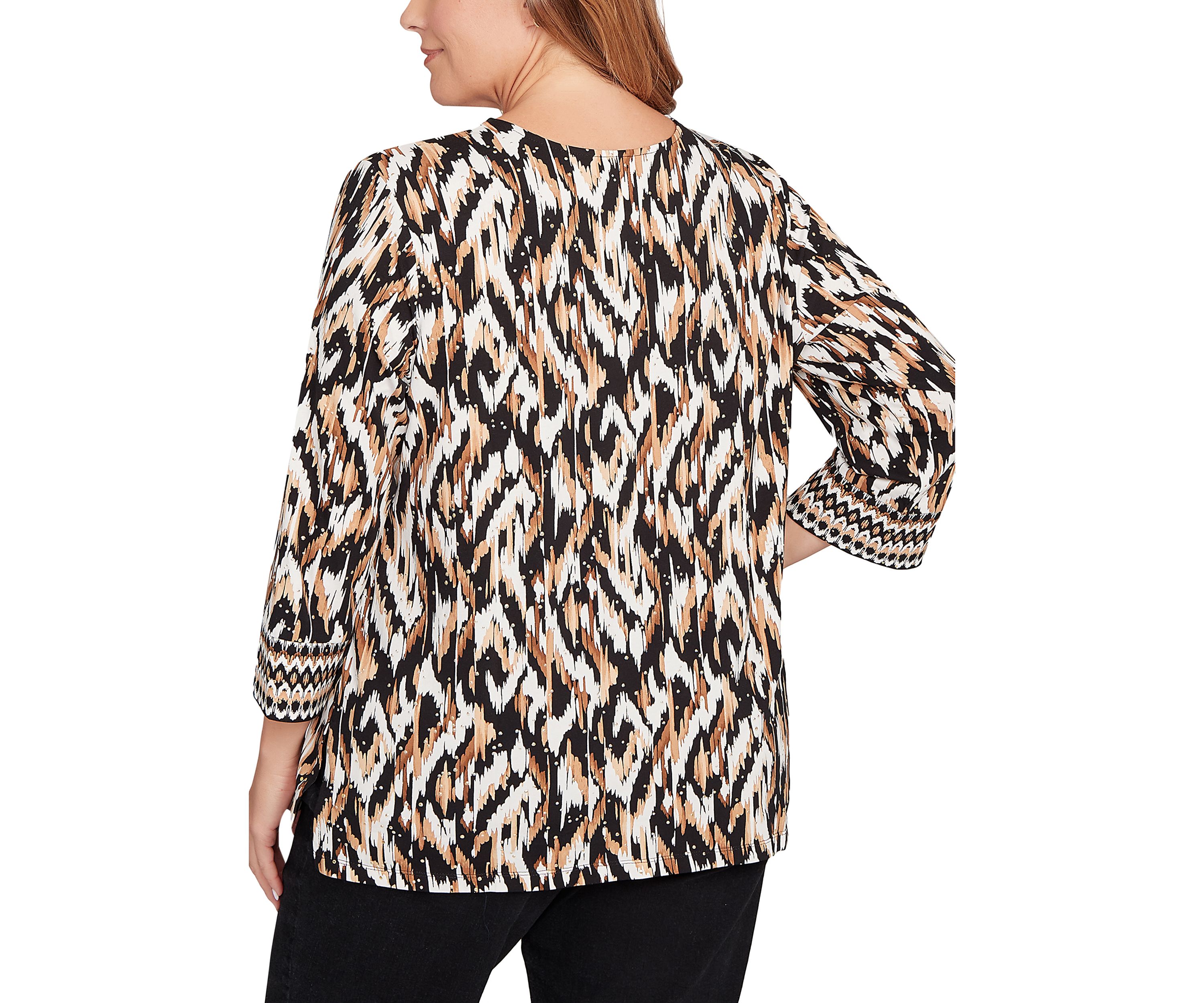 Plus Size Split Neck Ikat Dewdrop Knit Top