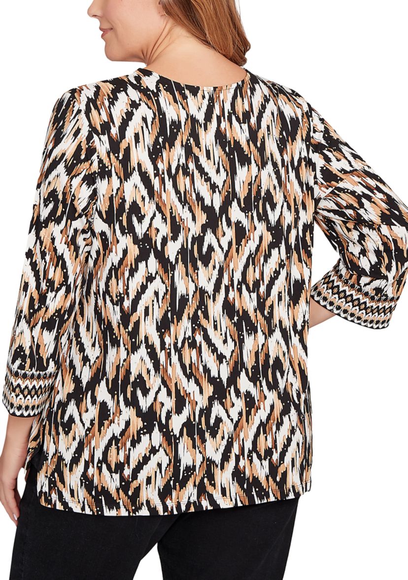 Plus Size Split Neck Ikat Dewdrop Knit Top
