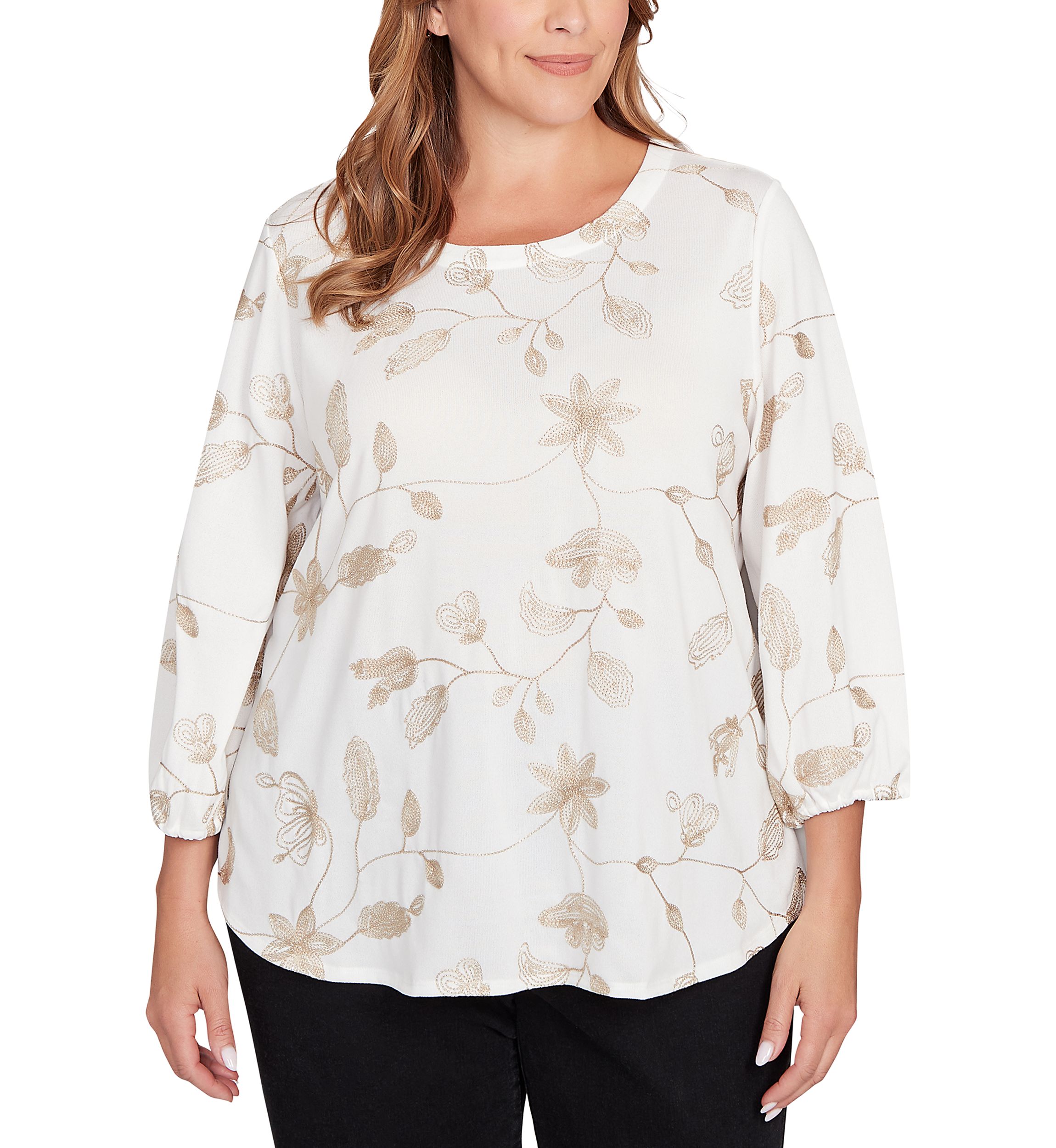Plus Size Metallic Embroidered Floral Top