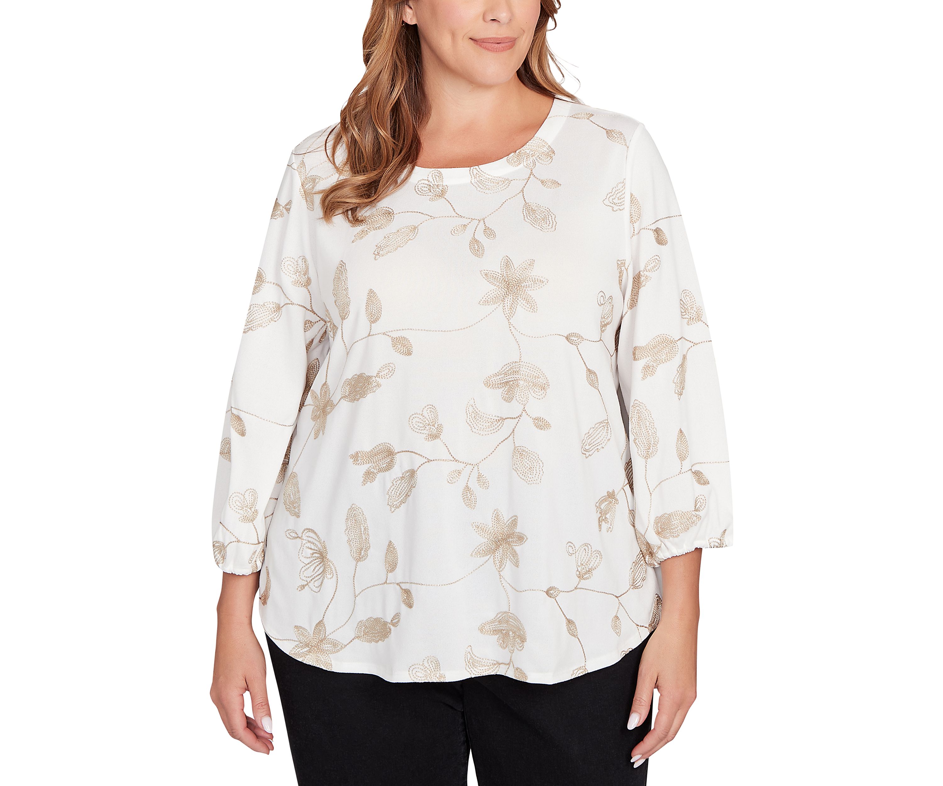 Plus Size Metallic Embroidered Floral Top