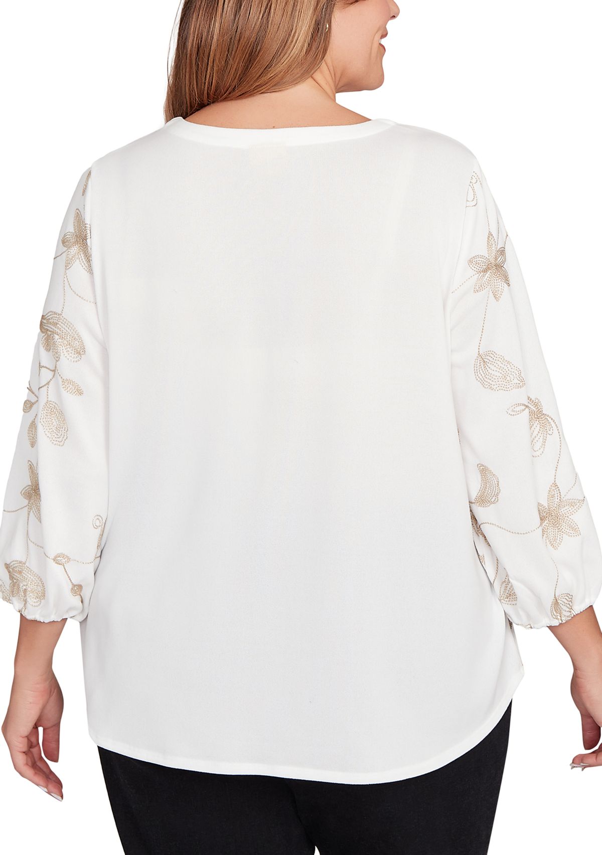 Plus Size Metallic Embroidered Floral Top