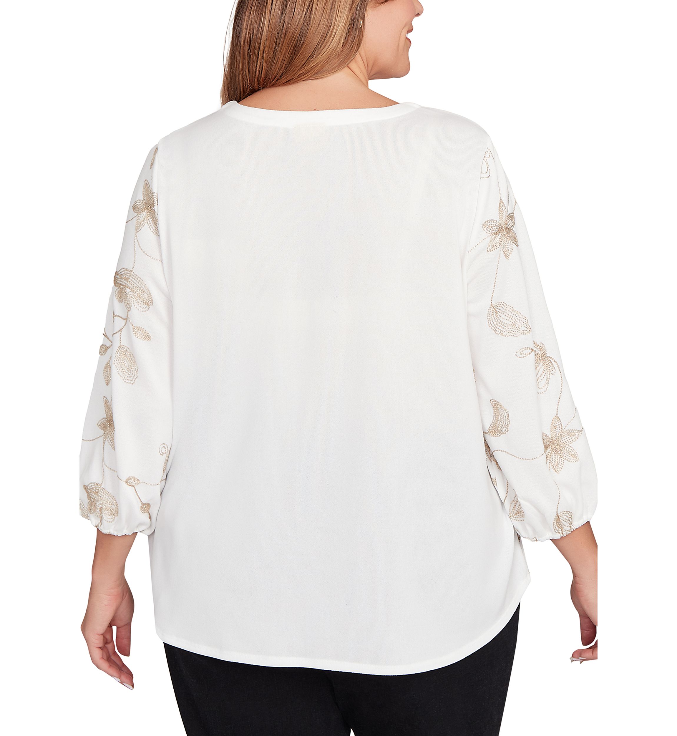 Plus Size Metallic Embroidered Floral Top