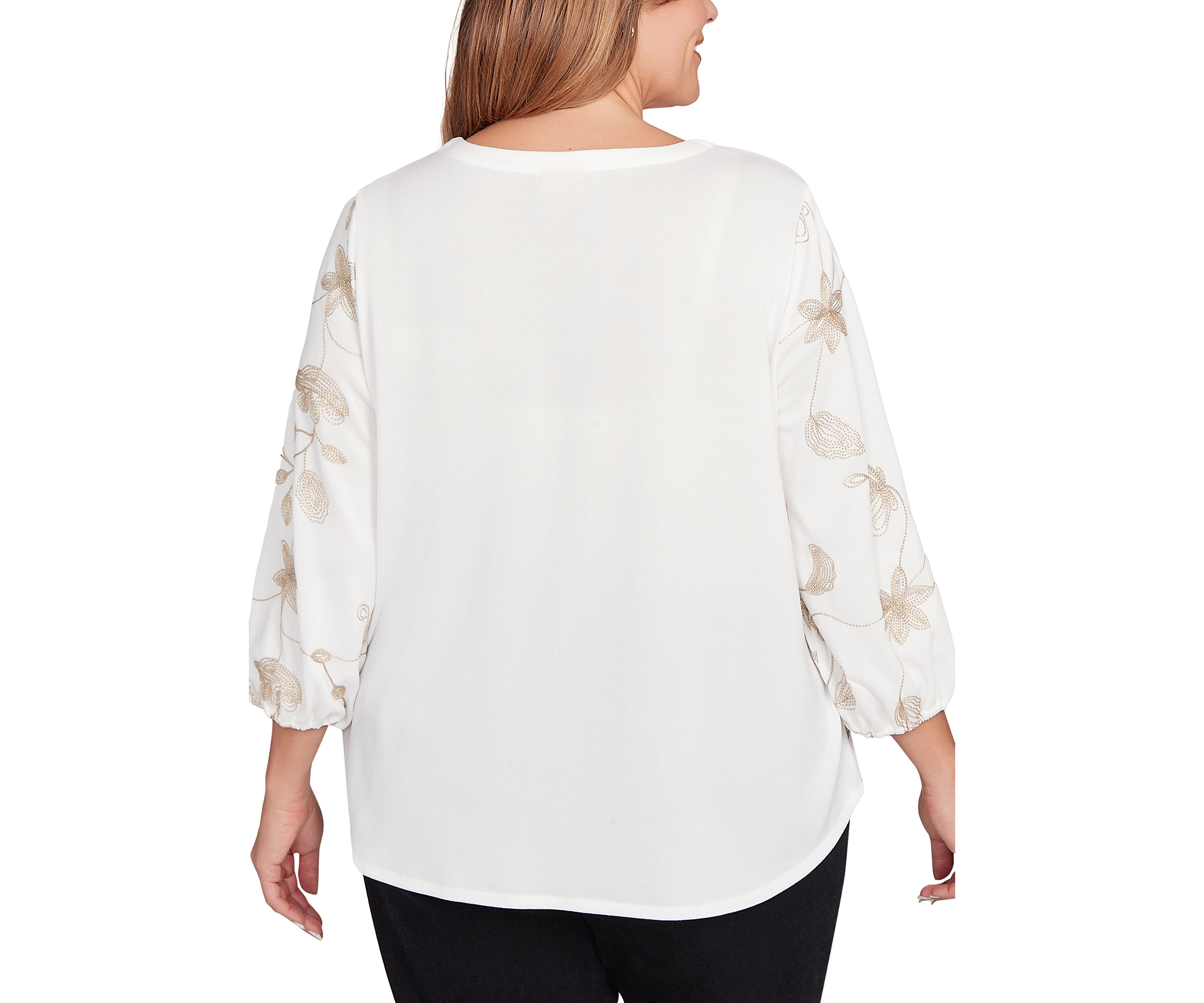 Plus Size Metallic Embroidered Floral Top