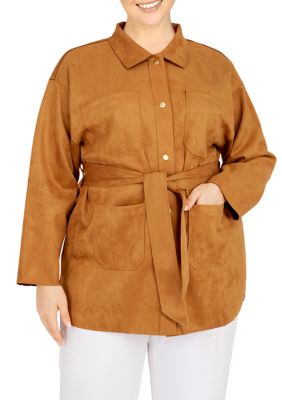 Ruby Rd Women's Plus Size Belted Faux Suede Jacket