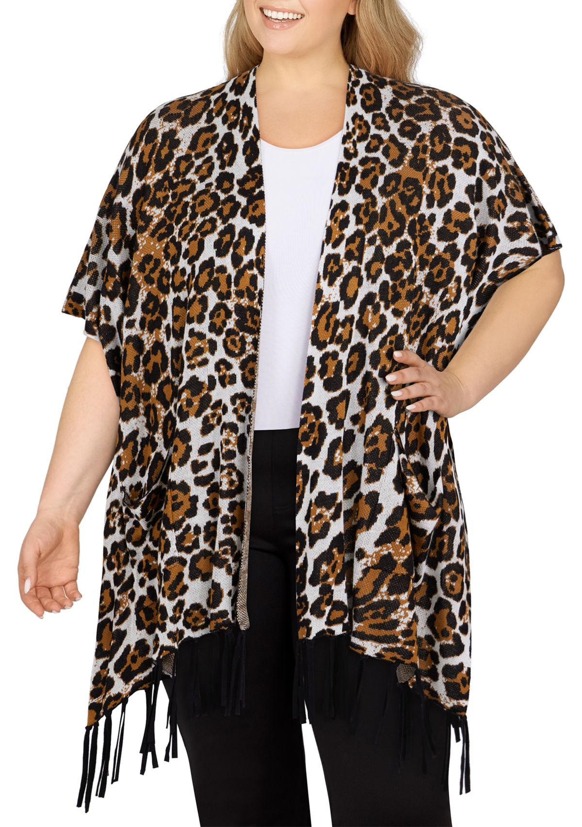 Plus Size Animal Jacquard Wrap Sweater
