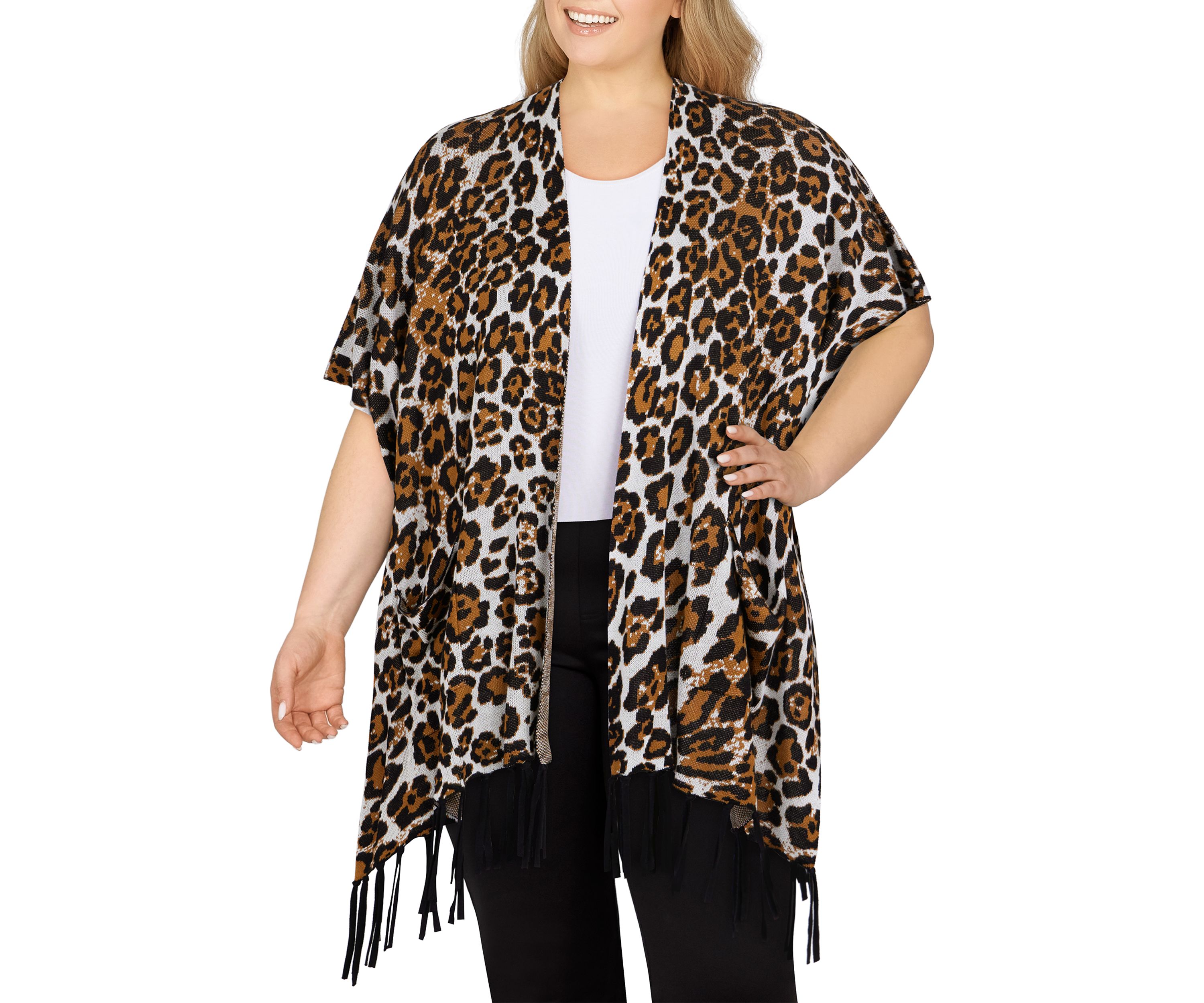 Plus Size Animal Jacquard Wrap Sweater