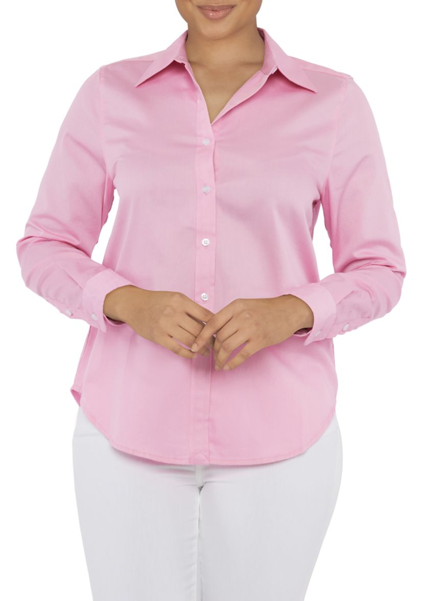 Plus Size Solid Button Front Shirt 