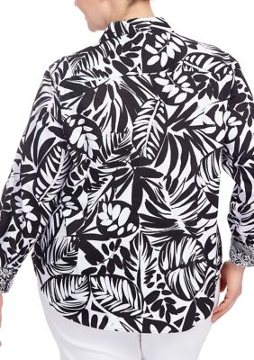 Plus Wrinkle Resistant Tropical Print Button Down Shirt