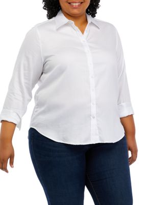 Ruby Rd Women's Plus Size Wrinkle Resistant Solid Print Button Down Shirt