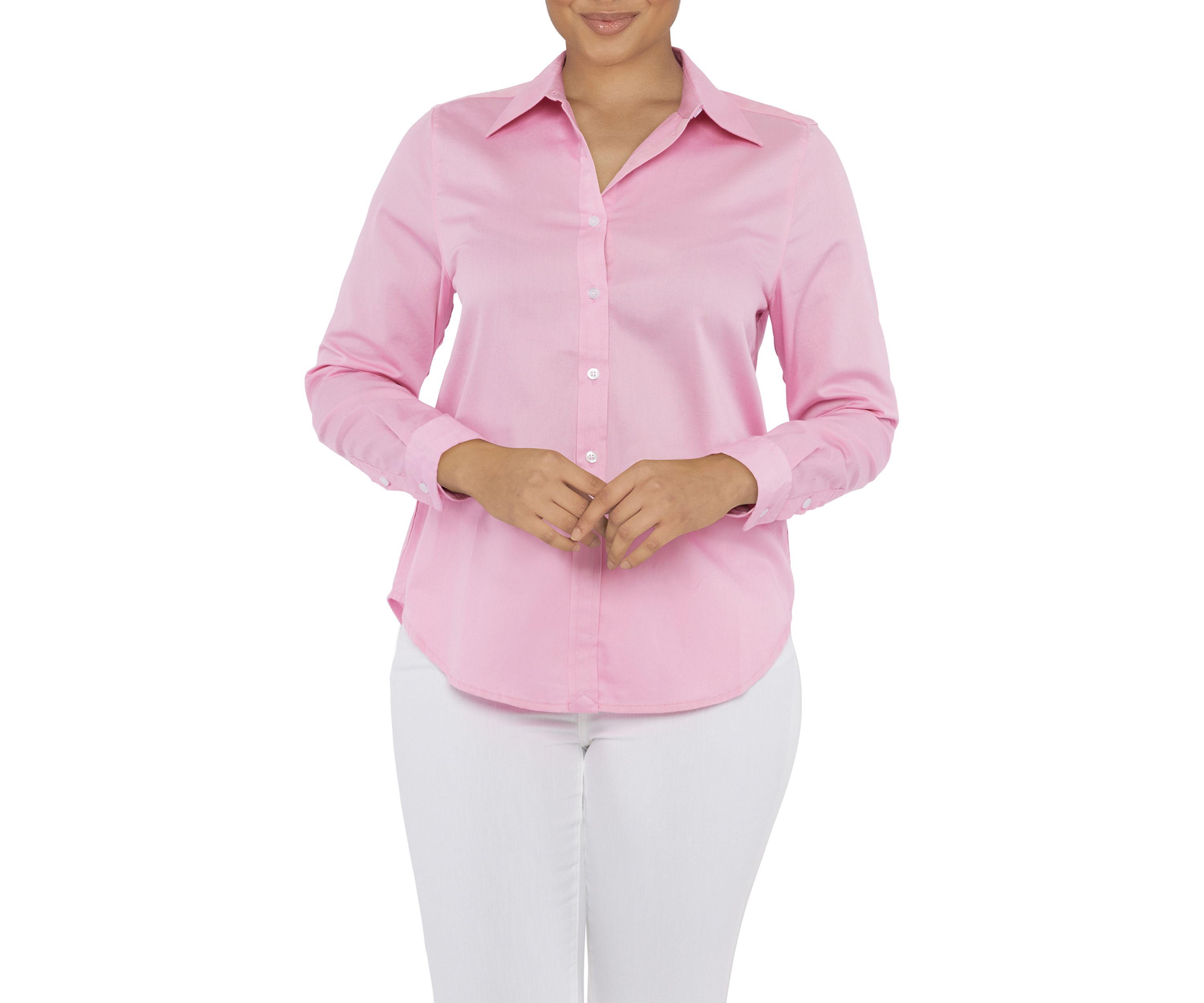 Plus Size Wrinkle Resistant Solid Print Button Down Shirt