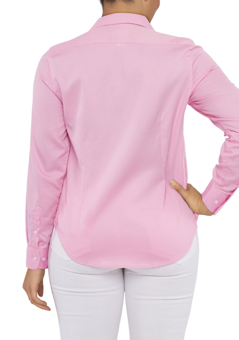 Plus Size Wrinkle Resistant Solid Print Button Down Shirt