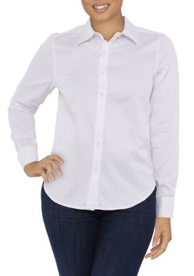 Ruby Rd Women's Petite Wrinkle Resistant Solid Print Button Down Shirt