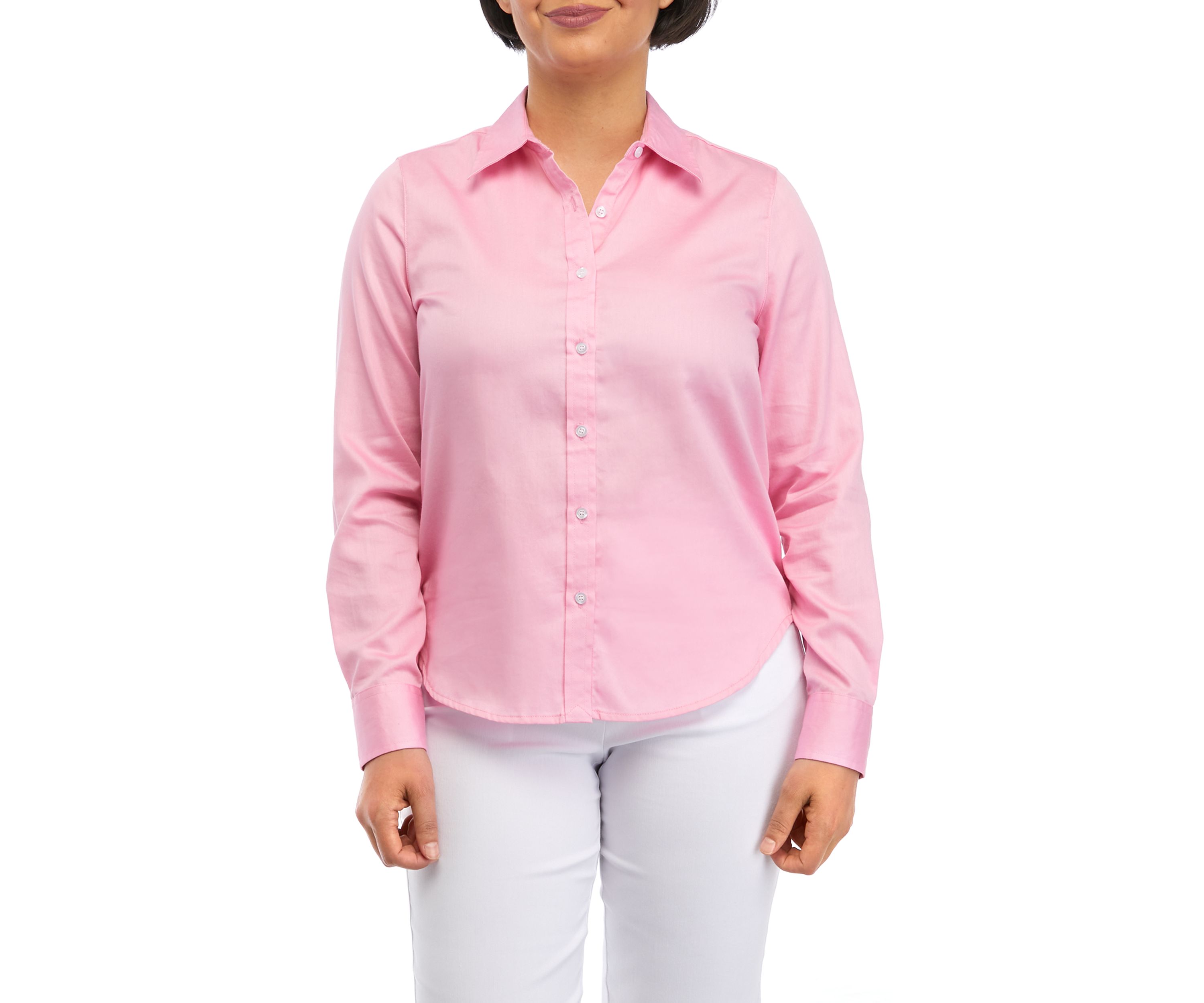 	 Petite Wrinkle Resistant Solid Print Button Down Shirt